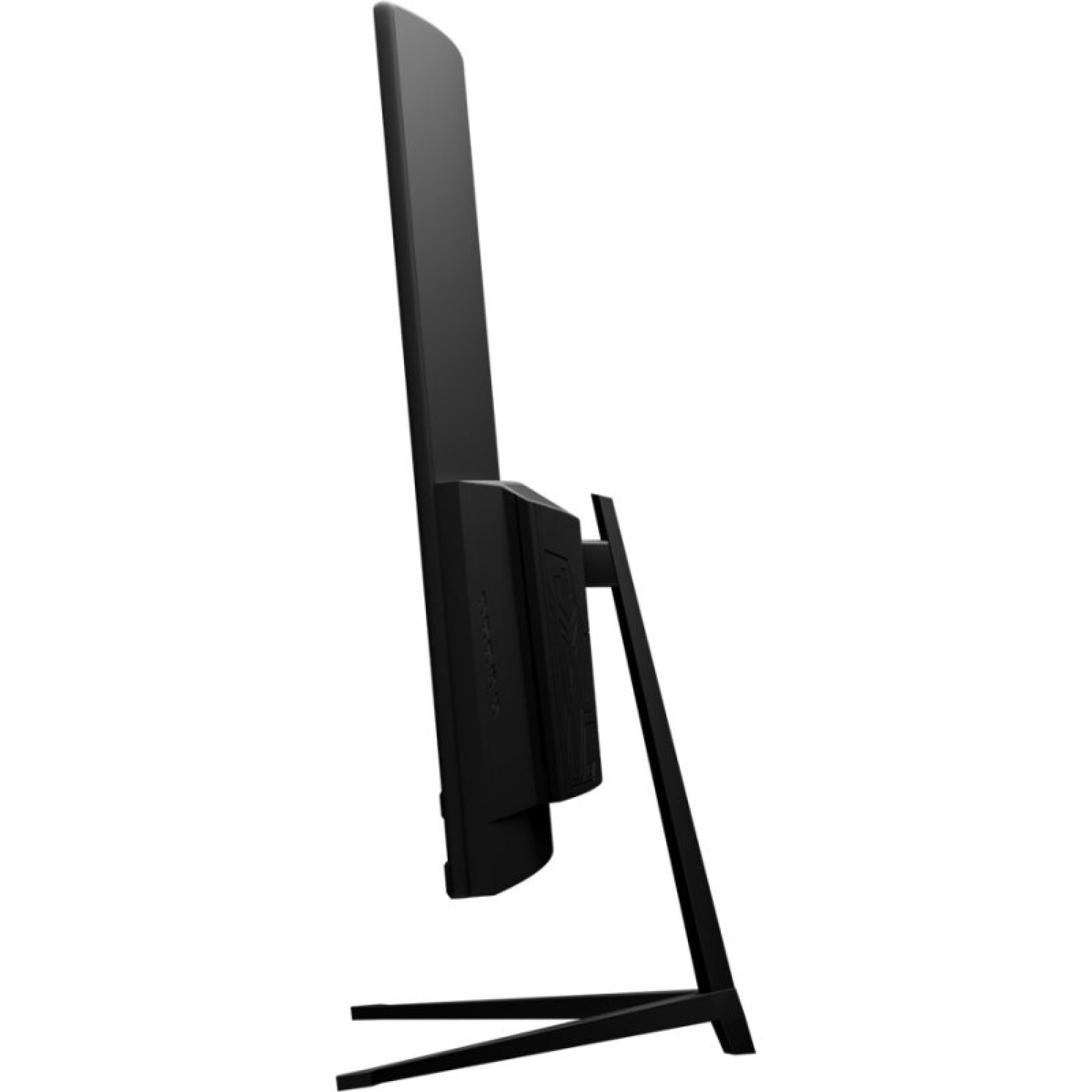 Czarny monitor komputera z boku, ze stojakiem.