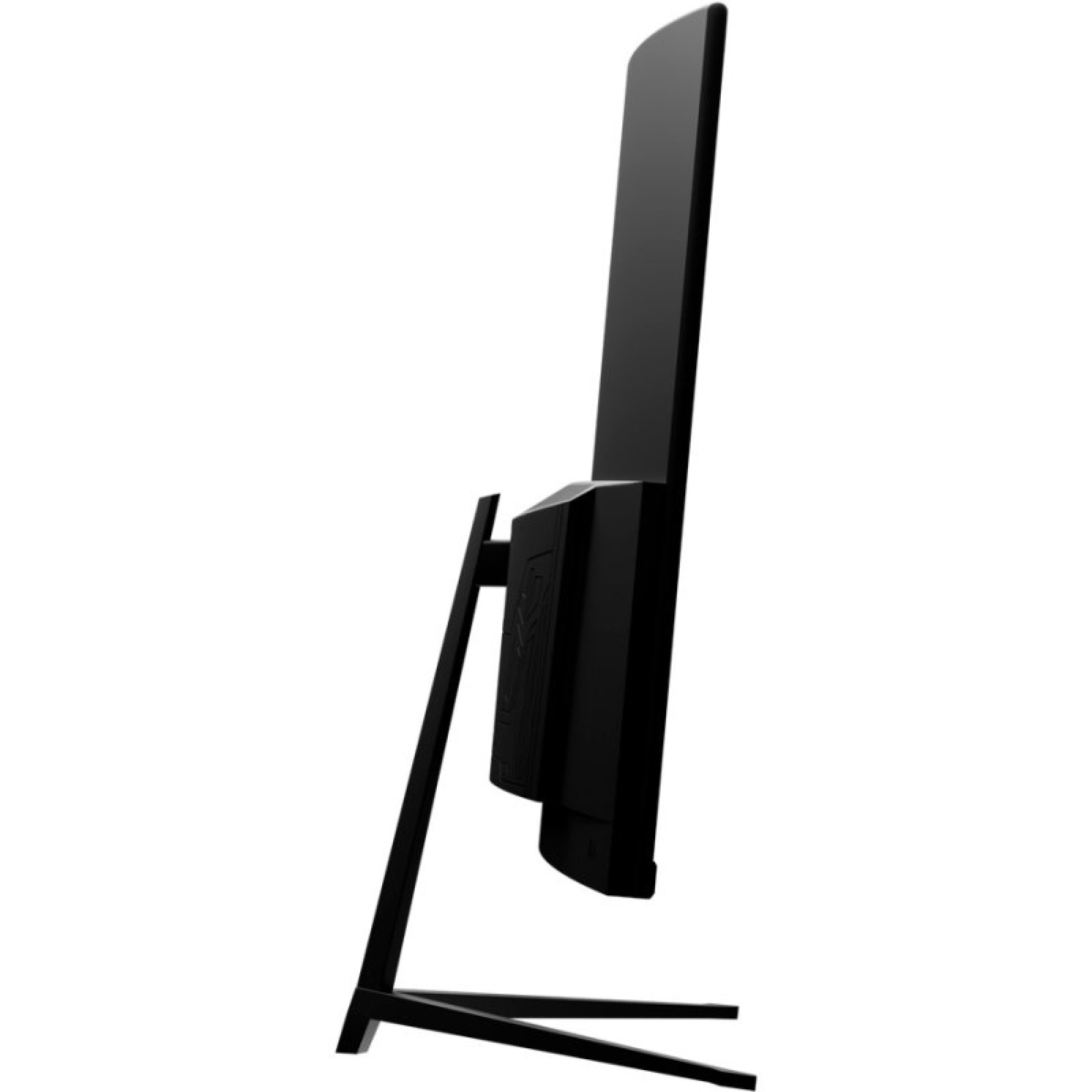 Czarny monitor komputera w widoku z boku, pokazujący cienką ramkę.