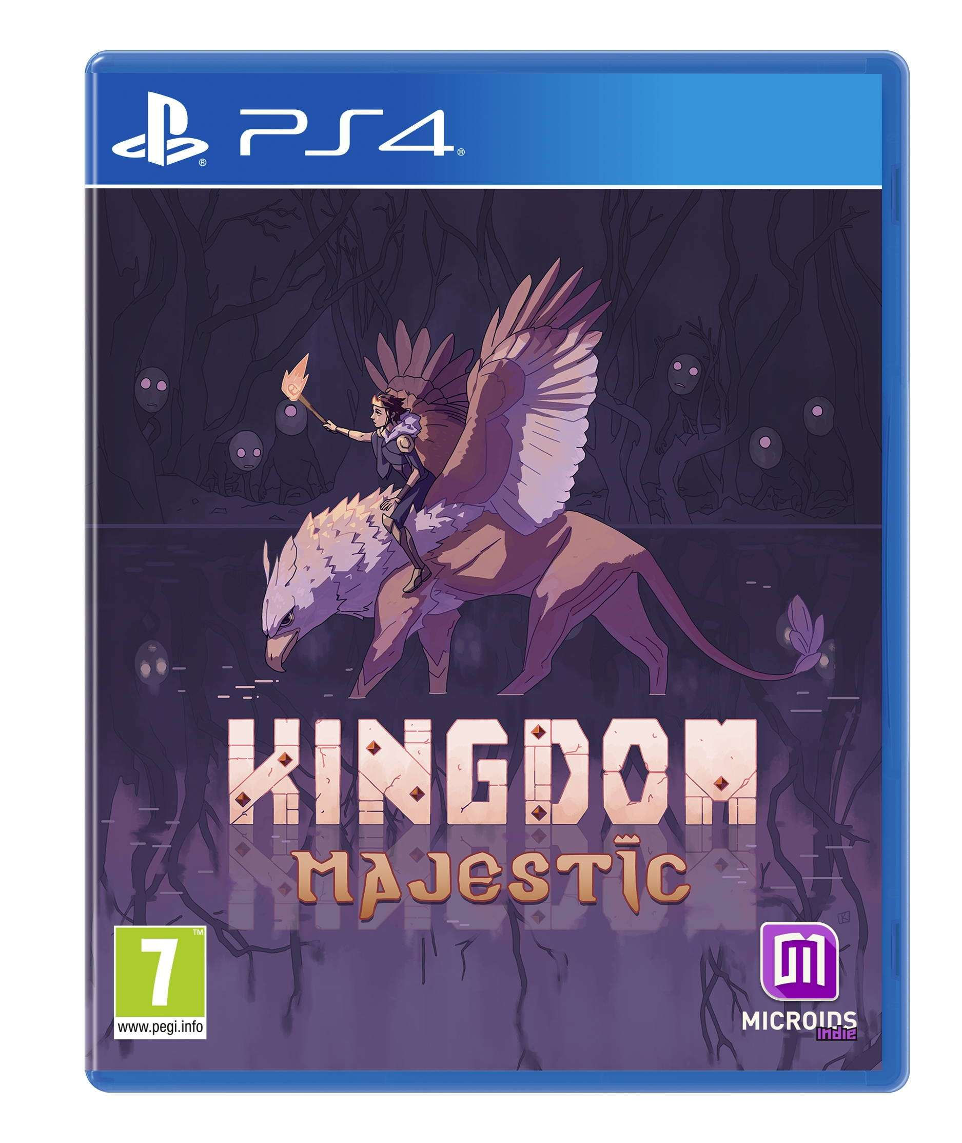 Etui do gry Kingdom Majestic. Przedstawia postać na stworzeniu.