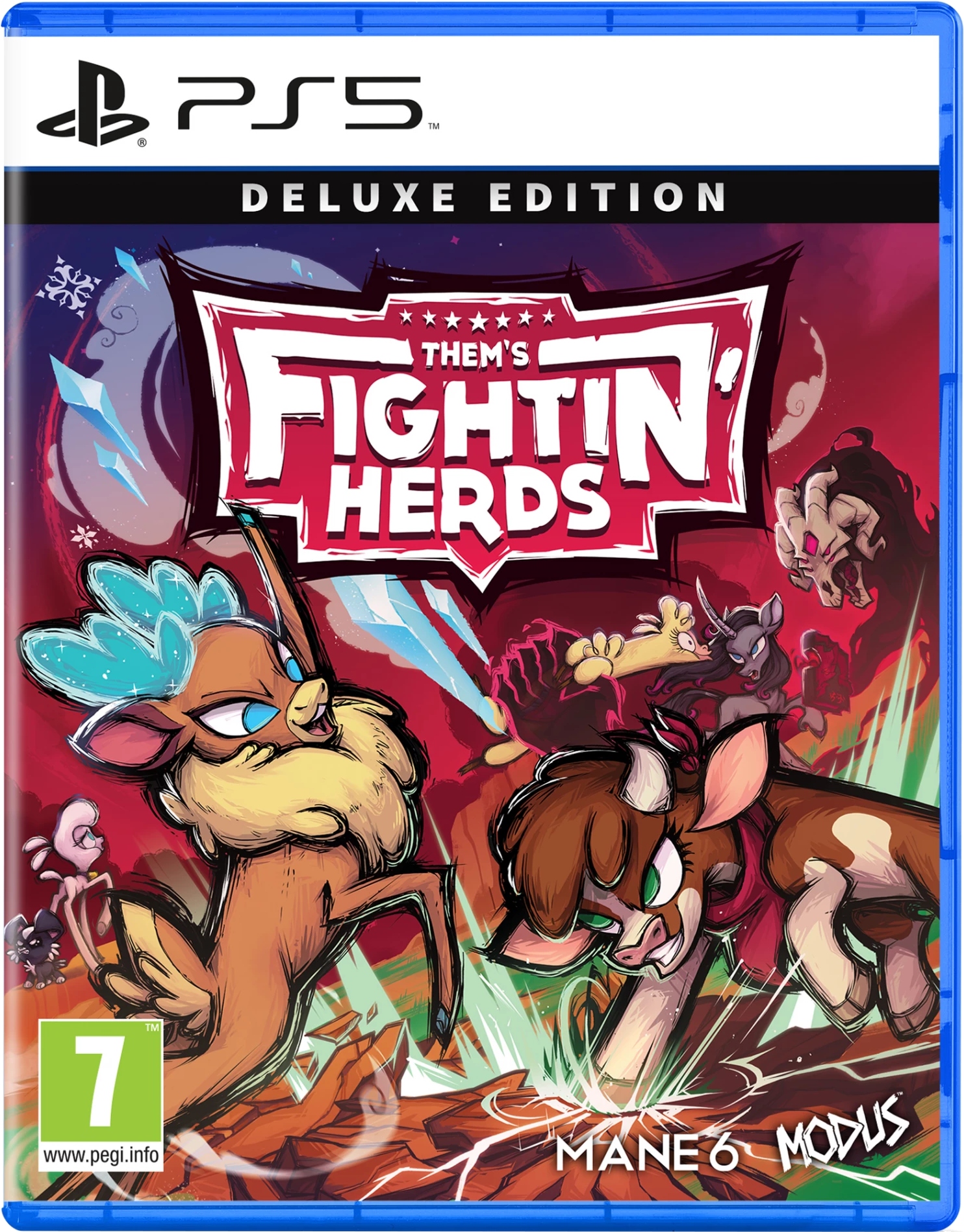 Pudełko gry PS5 Them's Fightin' Herds Deluxe Edition, z grafiką i logo gry.