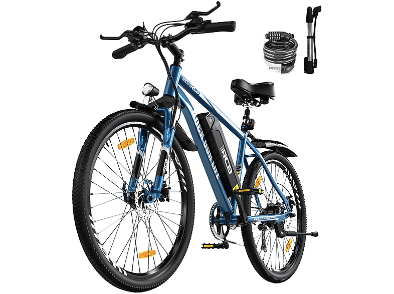 RCB RK15 E-Bike mit 36V 10.4Ah Akku, 7-Gang, Reichweite bis zu 35-90km Mountainbike (Laufradgröße: 26 Zoll, Unisex-Rad, 374.4Wh, Blau)