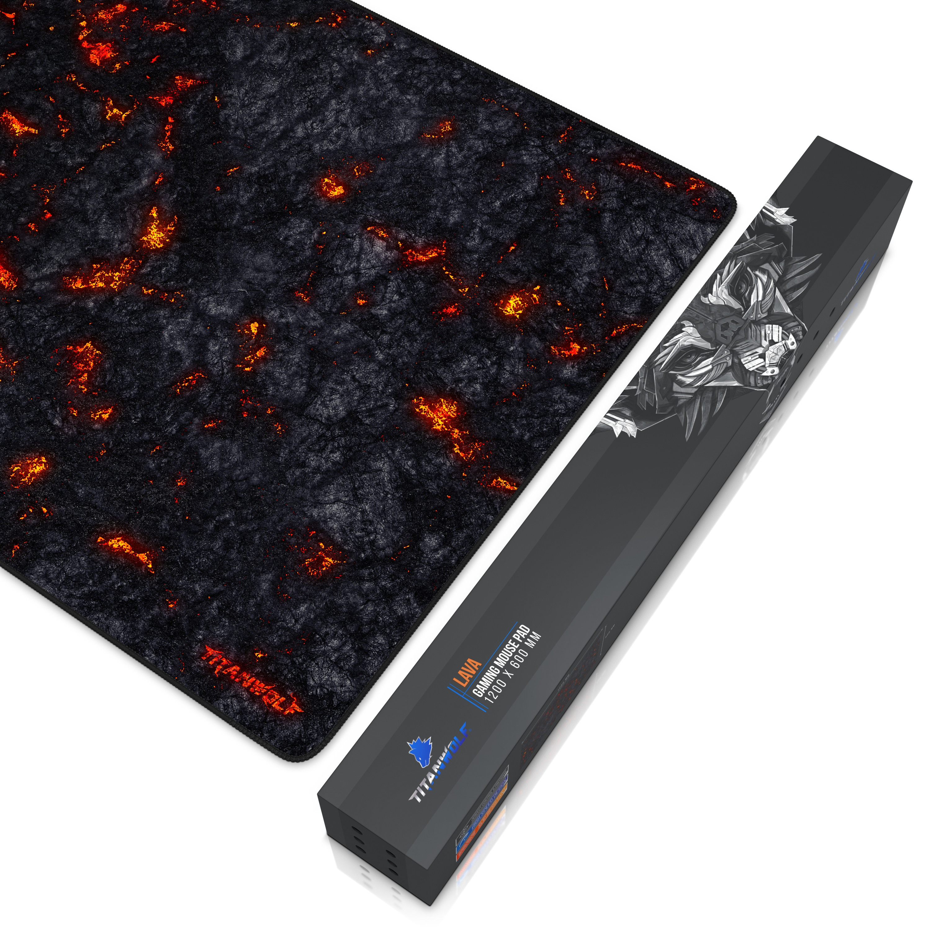 Gaming-Mauspad mit Lava-Textur-Design und Verpackungskarton.