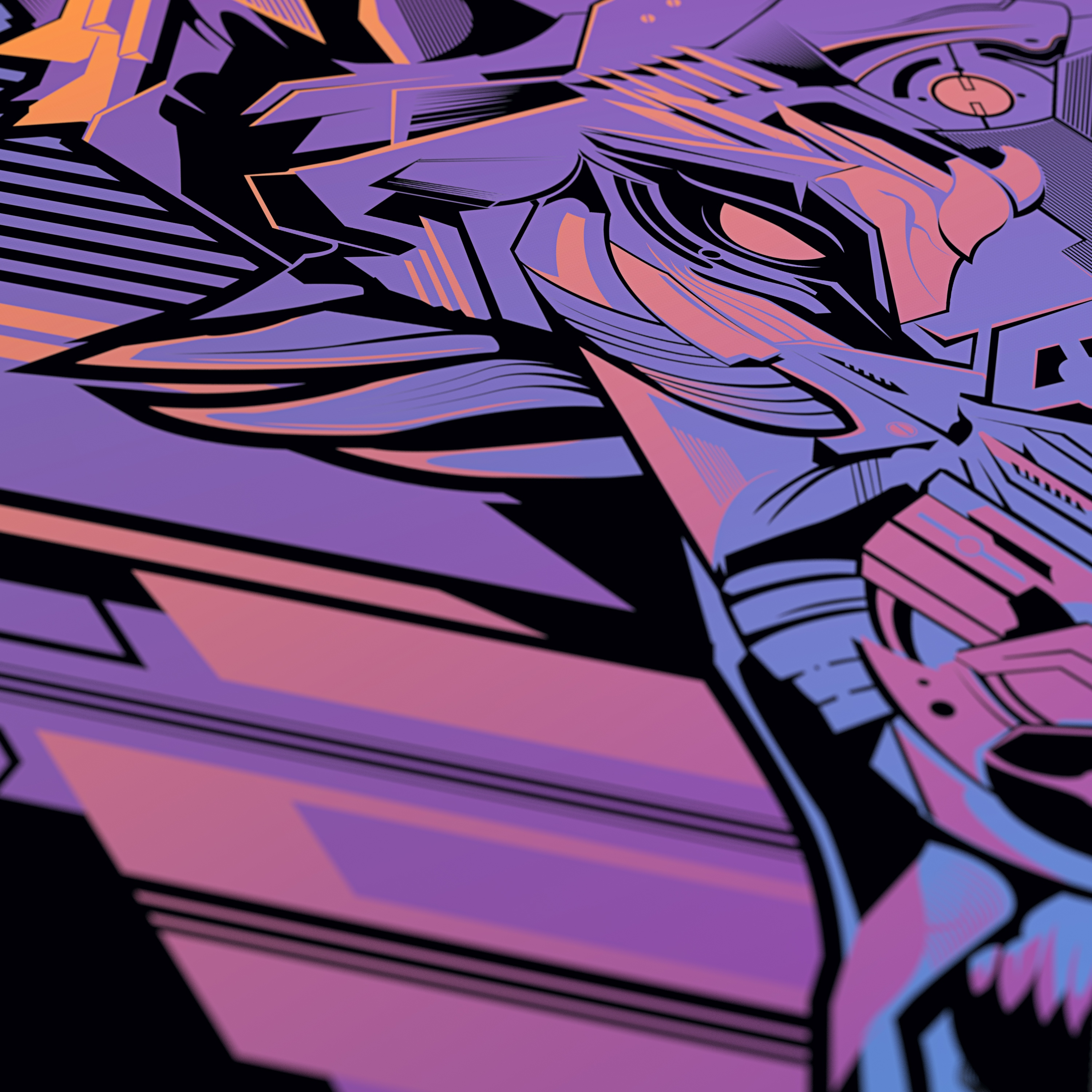 Abstrakte Illustration eines Wesens in Violett- und Lilatönen. Winkliges Design.