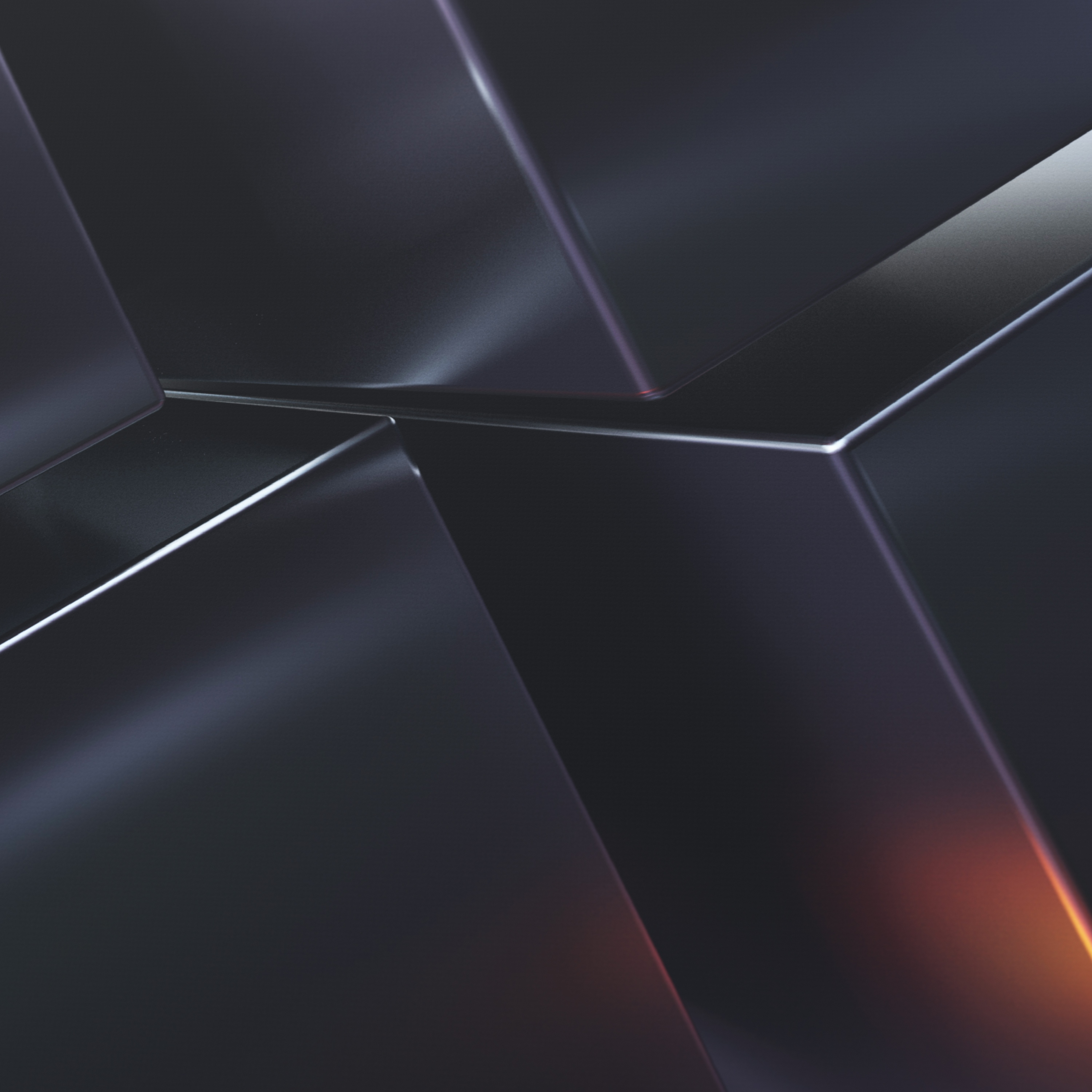 Abstrakte geometrische Formen in dunklen Farben mit Lichtreflexionen, ein modernes Design.