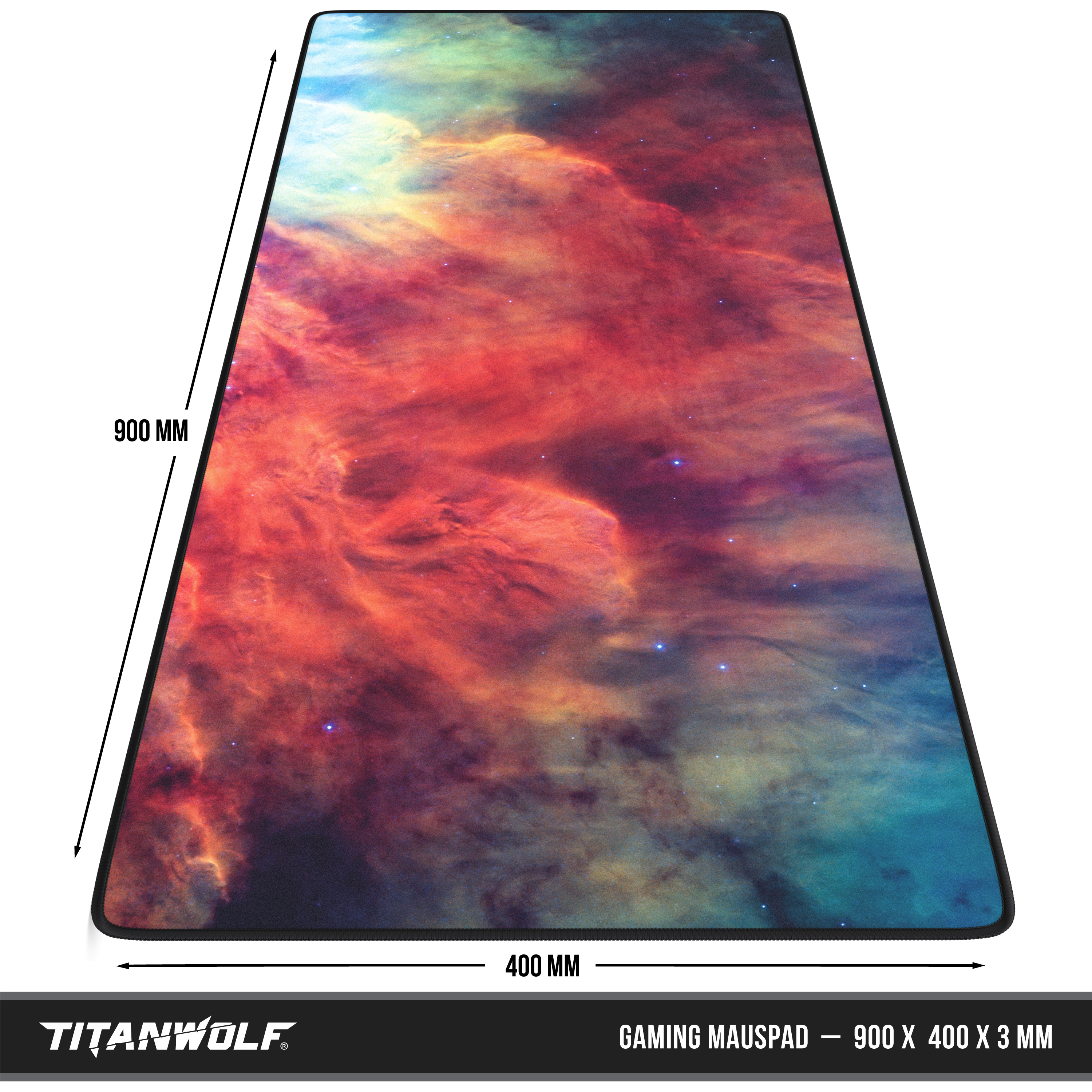 Gaming-Mauspad mit Nebel-Design, 900 mm x 400 mm.