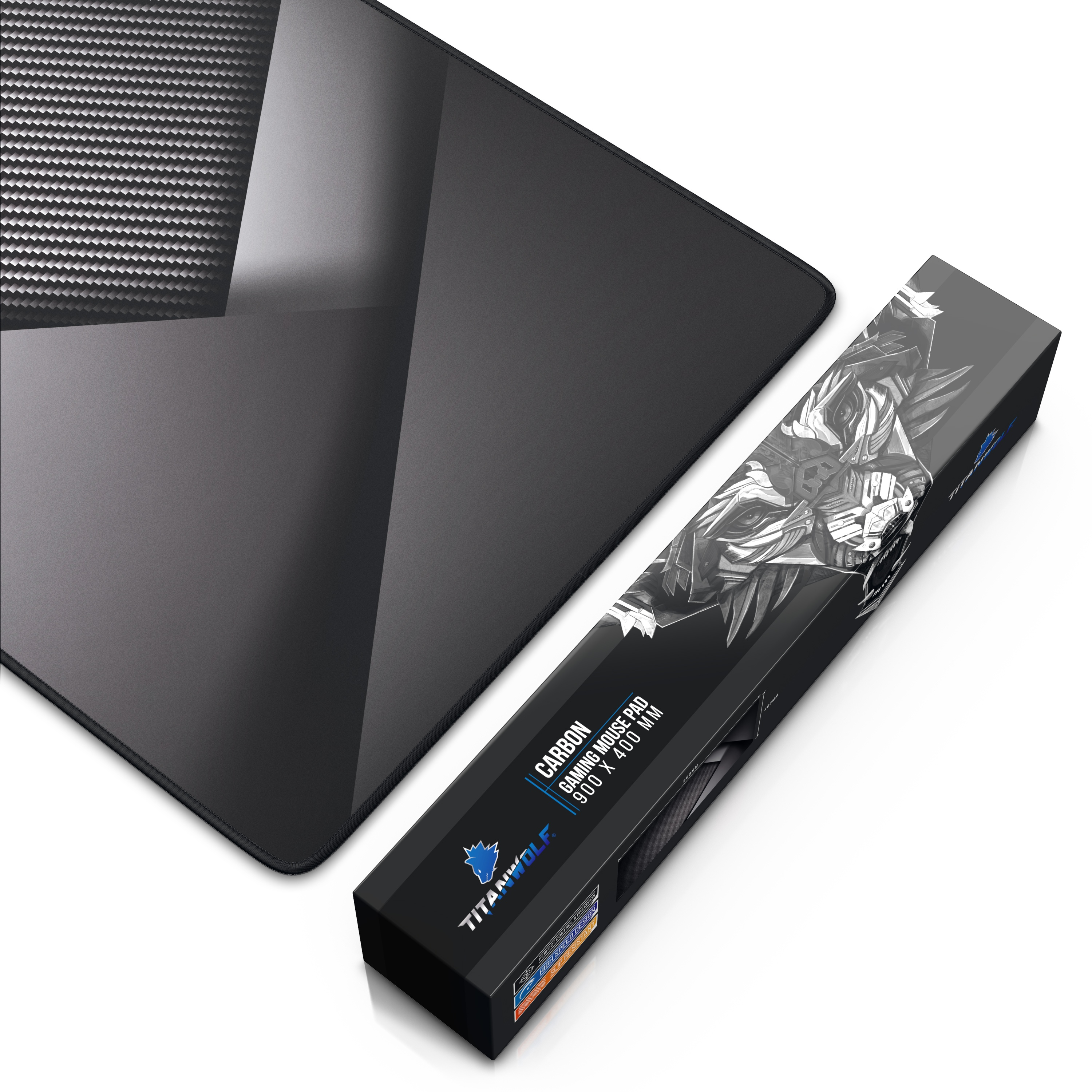 Schwarzes und graues Gaming-Mauspad mit Box.