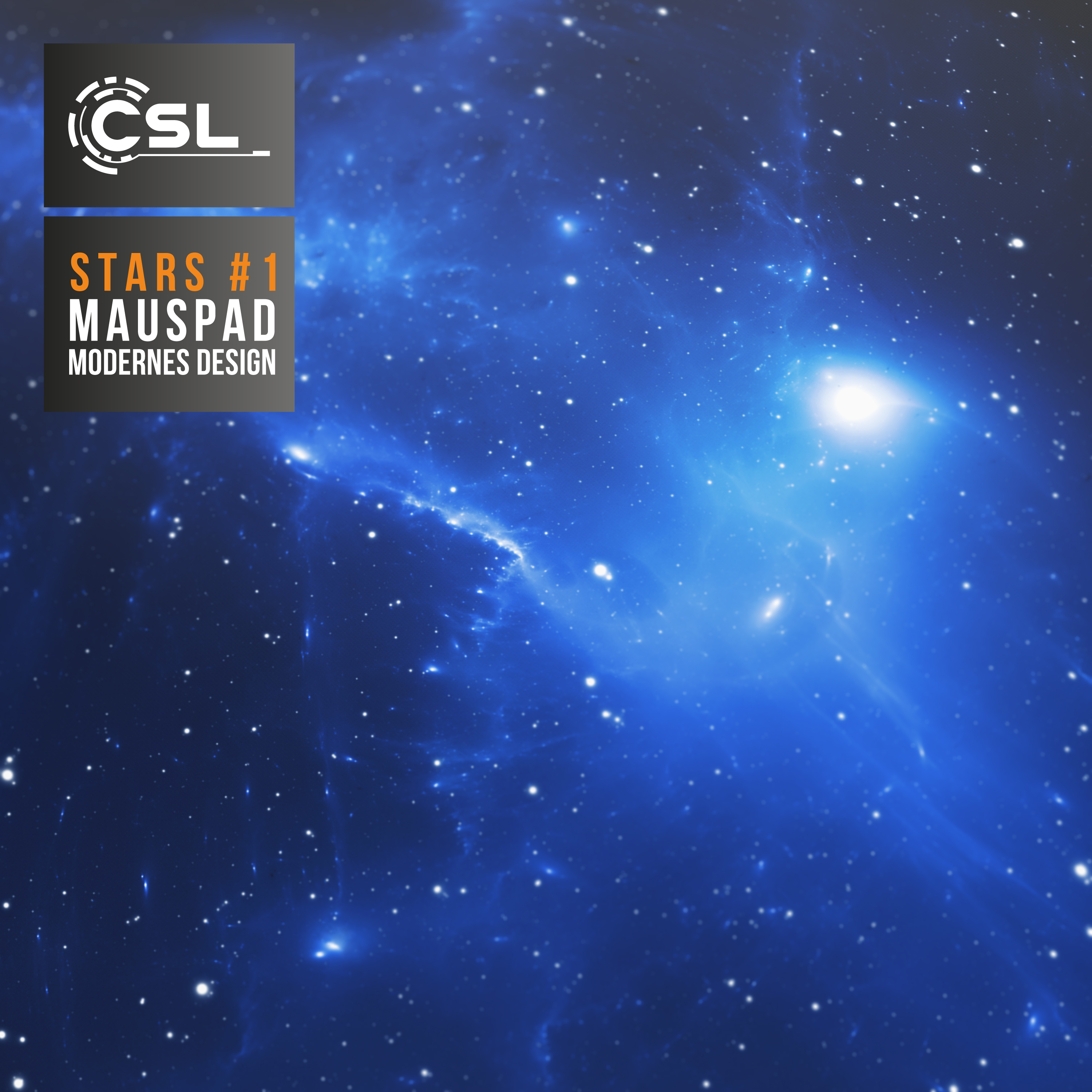 Ein kosmischer Bild von Sternen im Weltraum. Der Text 'STARS #1 MAUSPAD' ist oben links.
