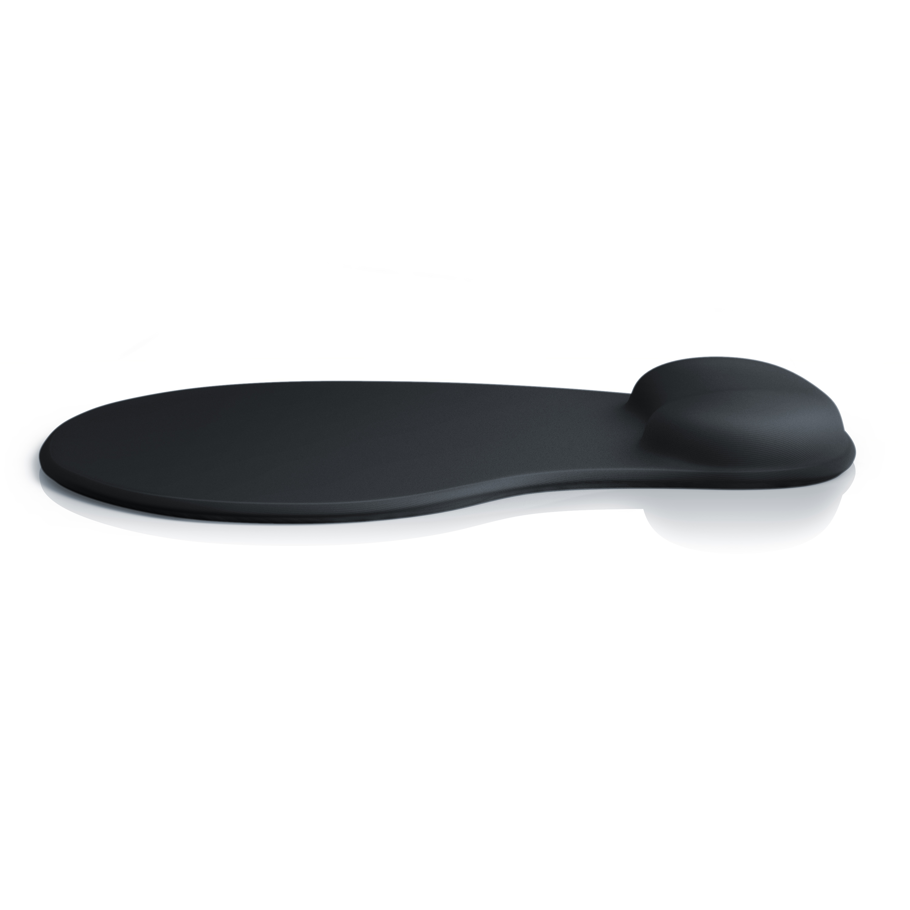Schwarzes ergonomisches Mauspad mit Handballenauflage, weißer Hintergrund.