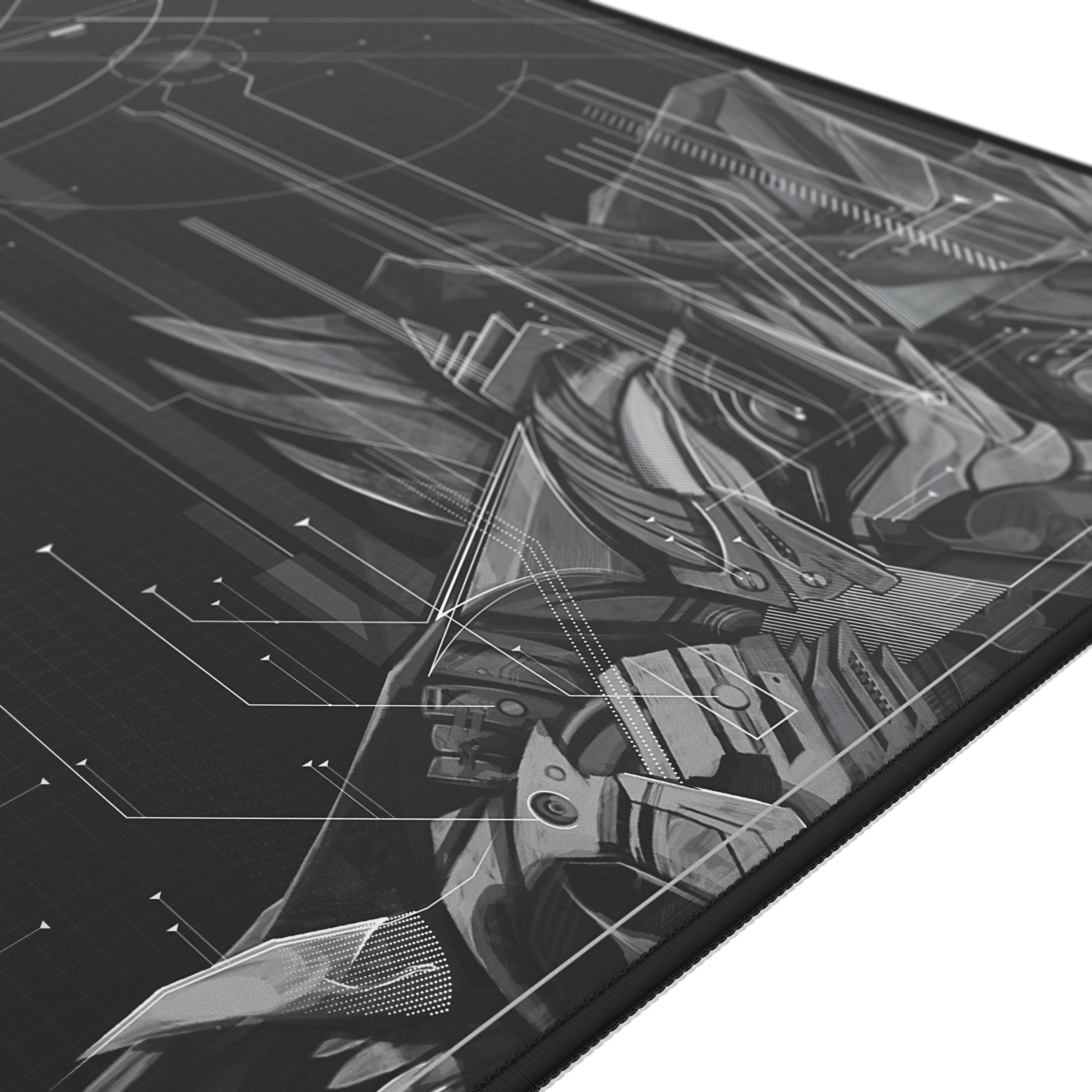 Nahaufnahme eines Gaming-Mauspads mit detailliertem Grafikdesign.