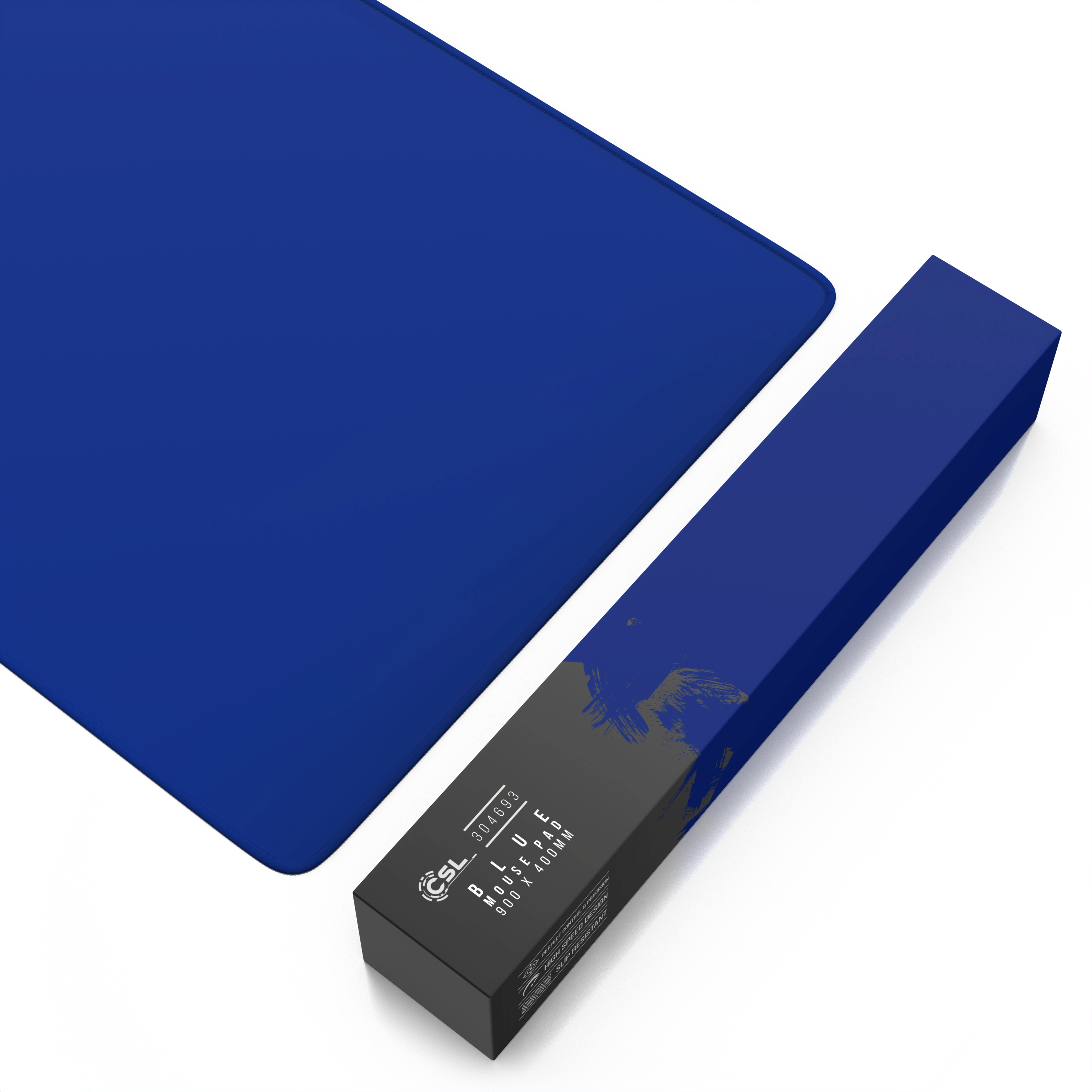 Blaues Mauspad mit einer blauen Box daneben. Weißer Hintergrund.