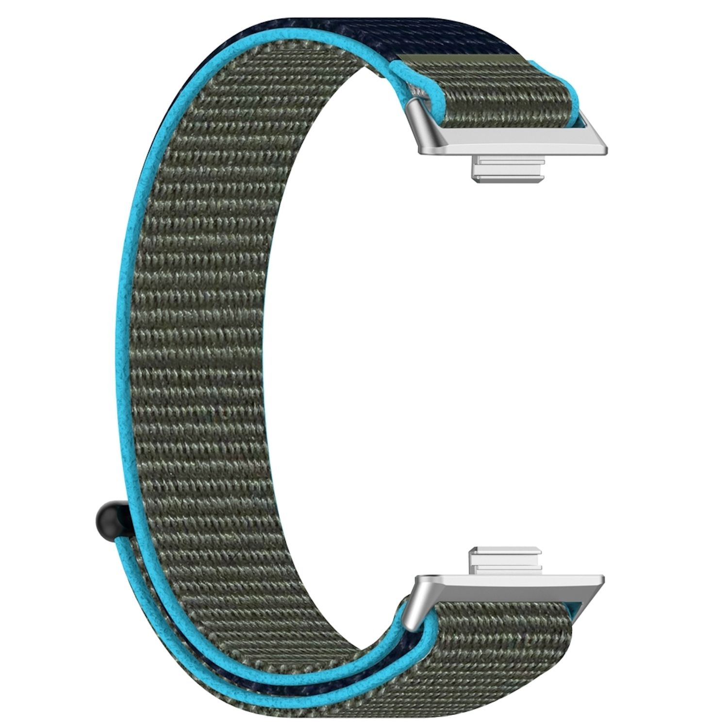 Armband, ein gebogenes Stück mit blauem Rand und silbernen Aufsätzen.