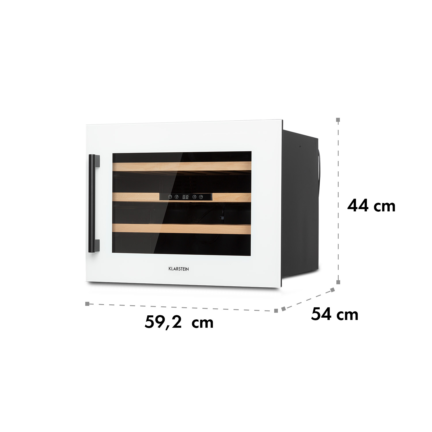 Cantinetta con dimensioni visualizzate. È bianca con cornice nera.
