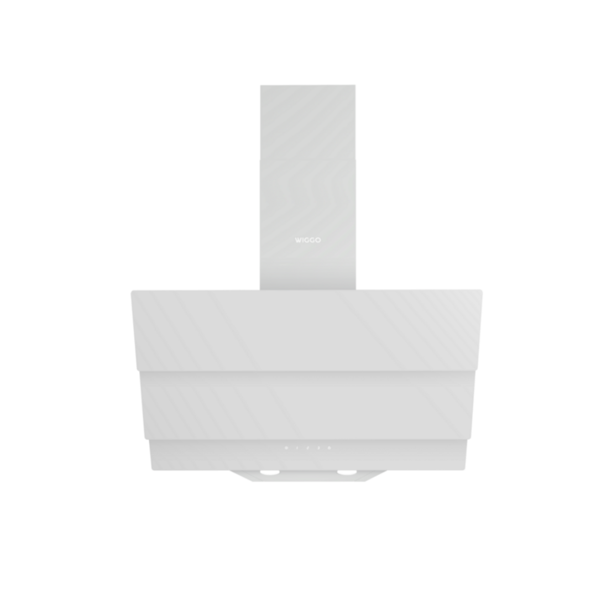 Hotte aspirante blanche avec un design rectangulaire et une cheminée proéminente. Apparence propre et minimaliste.
