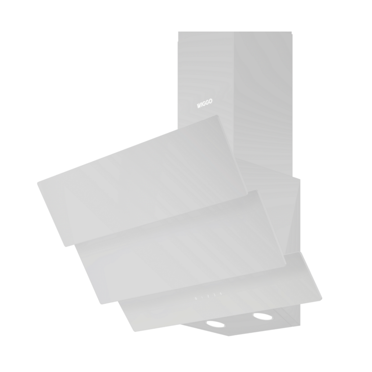 Hotte aspirante de cuisine blanche. Design incliné avec plusieurs panneaux et deux lumières.
