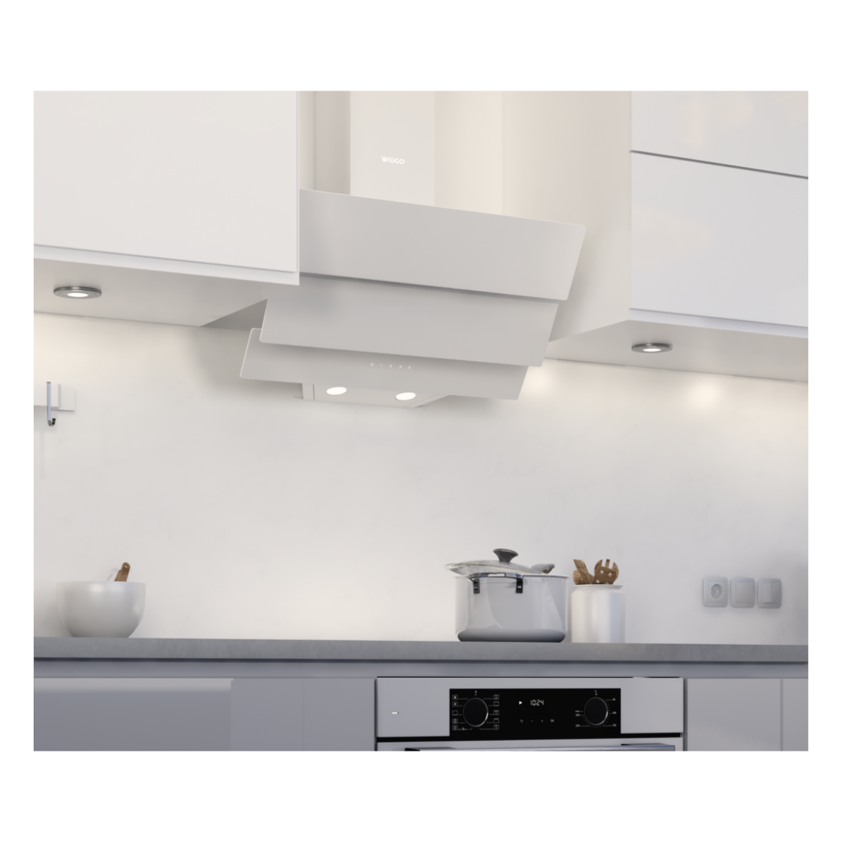 WIGGO  WE-E633G(W) Hotte fixation murale - Largeur 595 mm - 265,8 m³/h - 55 dB(A)