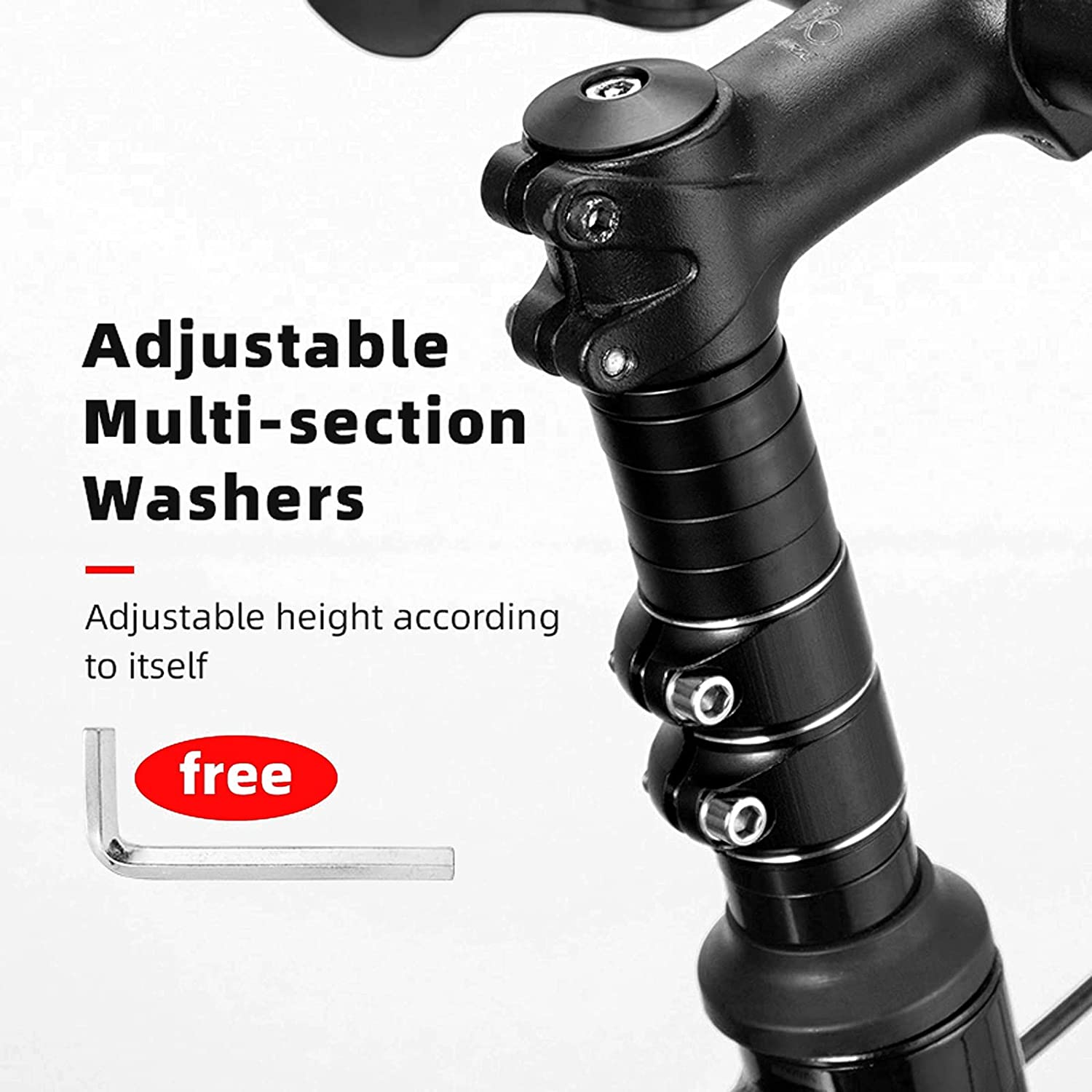 Mostek rowerowy z regulowanymi podkładkami. Darmowy klucz imbusowy na pierwszym planie.