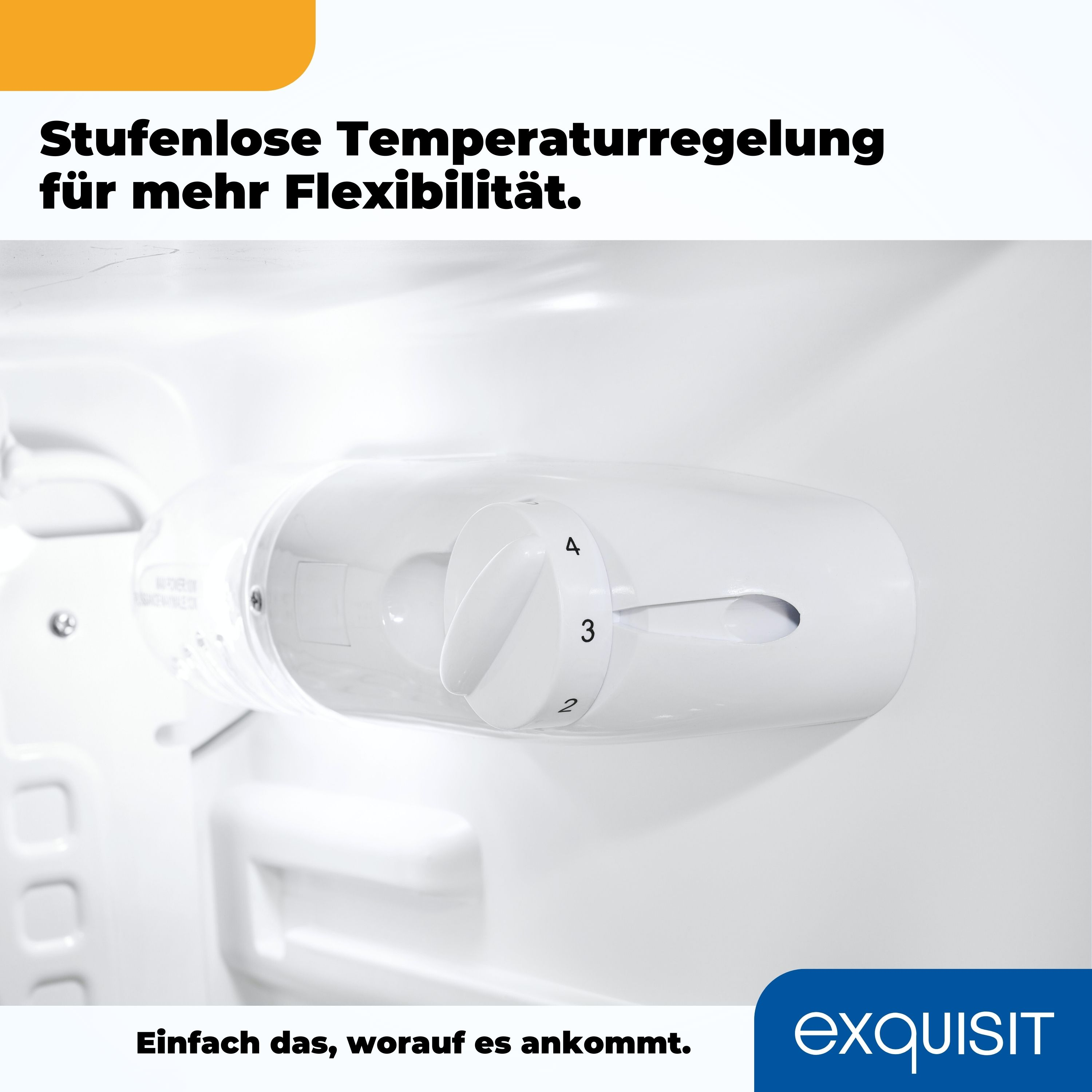Kühlschrankinnenraum mit Temperaturregler: 2, 3, 4 und weißem Innenraum.