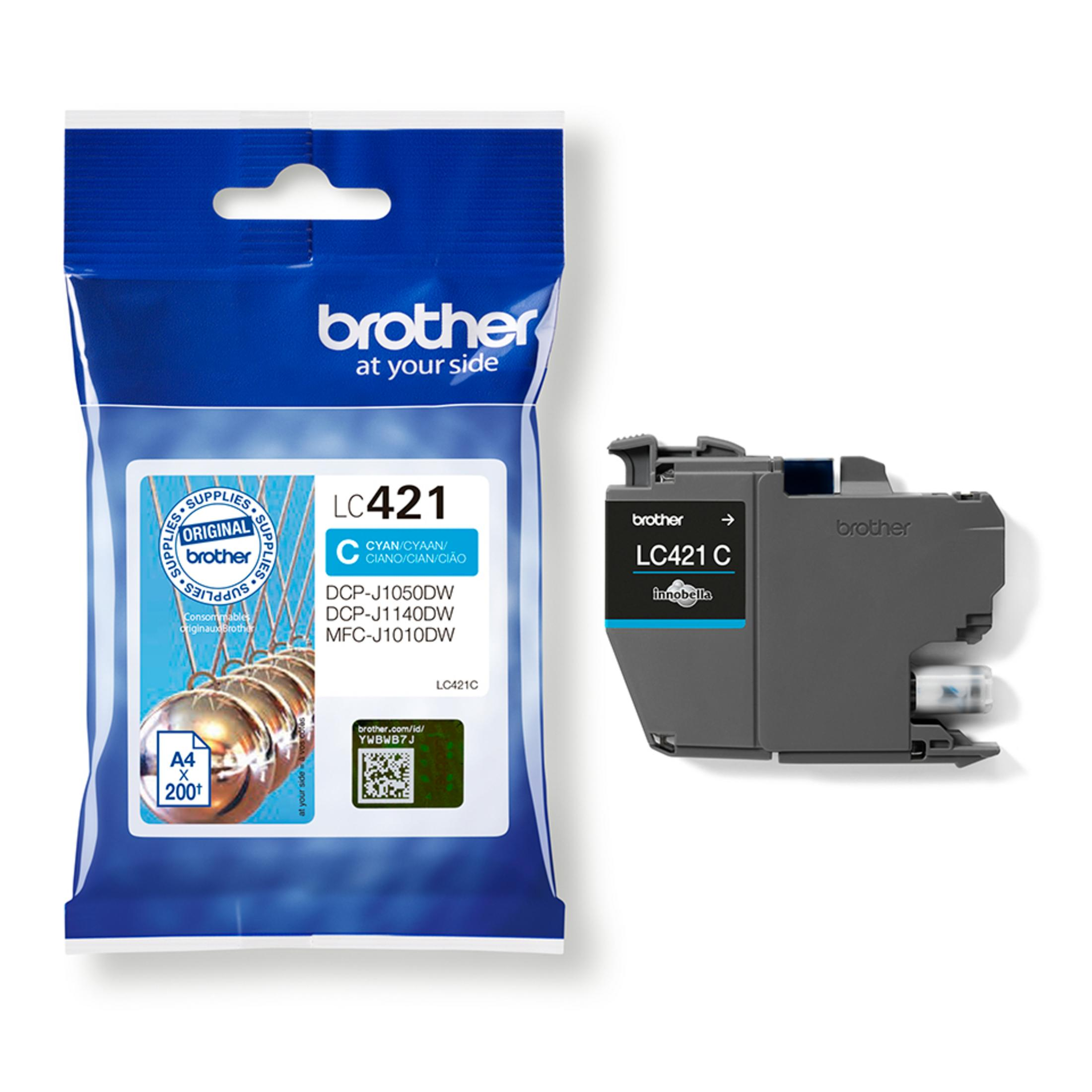A Brother ink cartridge package and a cartridge, both on a white background.
