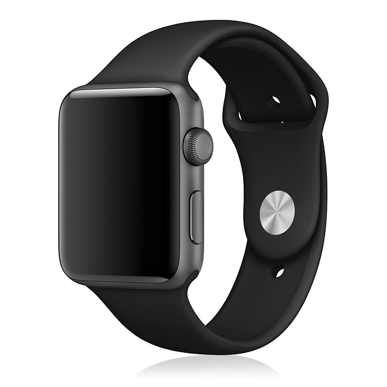 Apple Watch nera con cinturino nero.