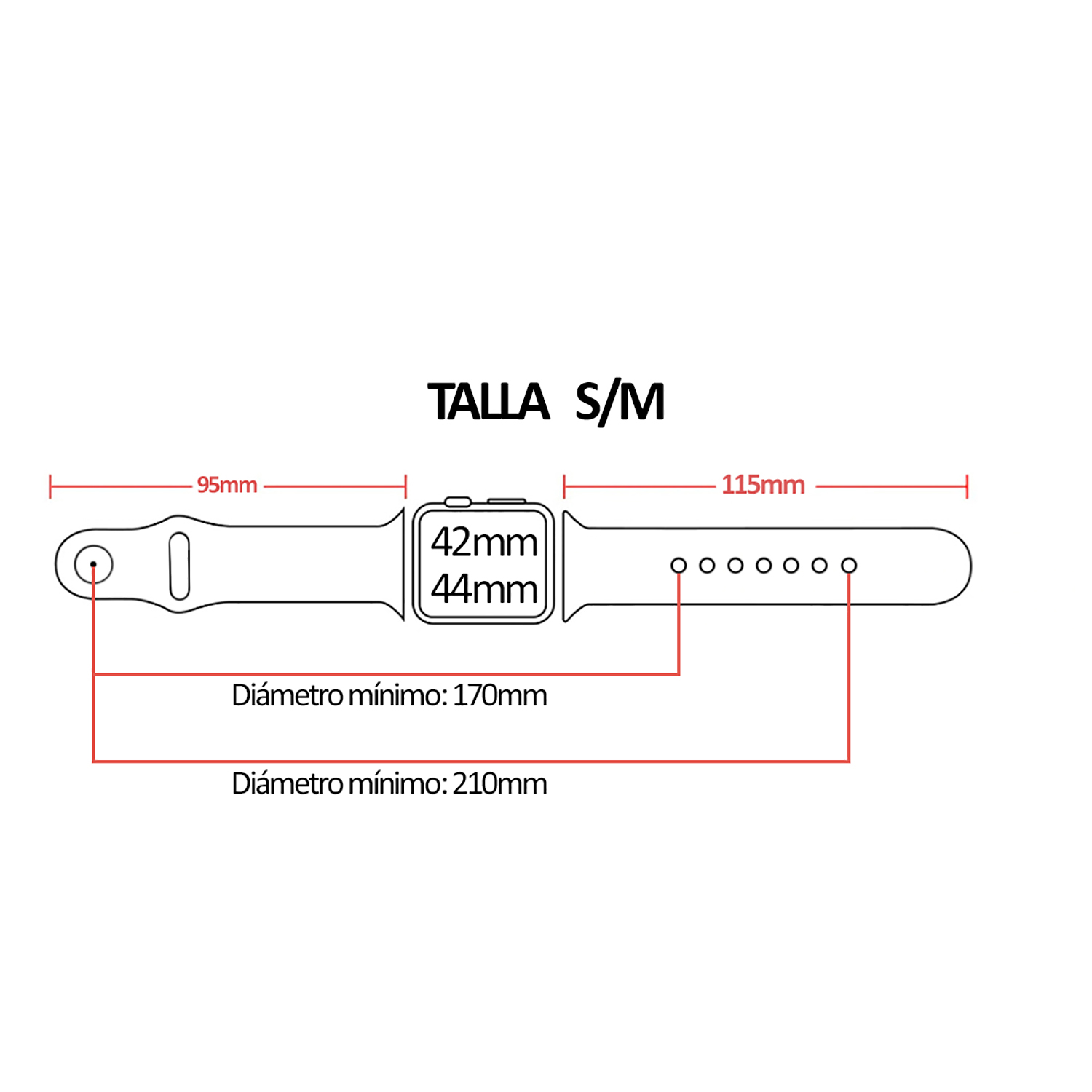 Diagramma di un cinturino con dimensioni.