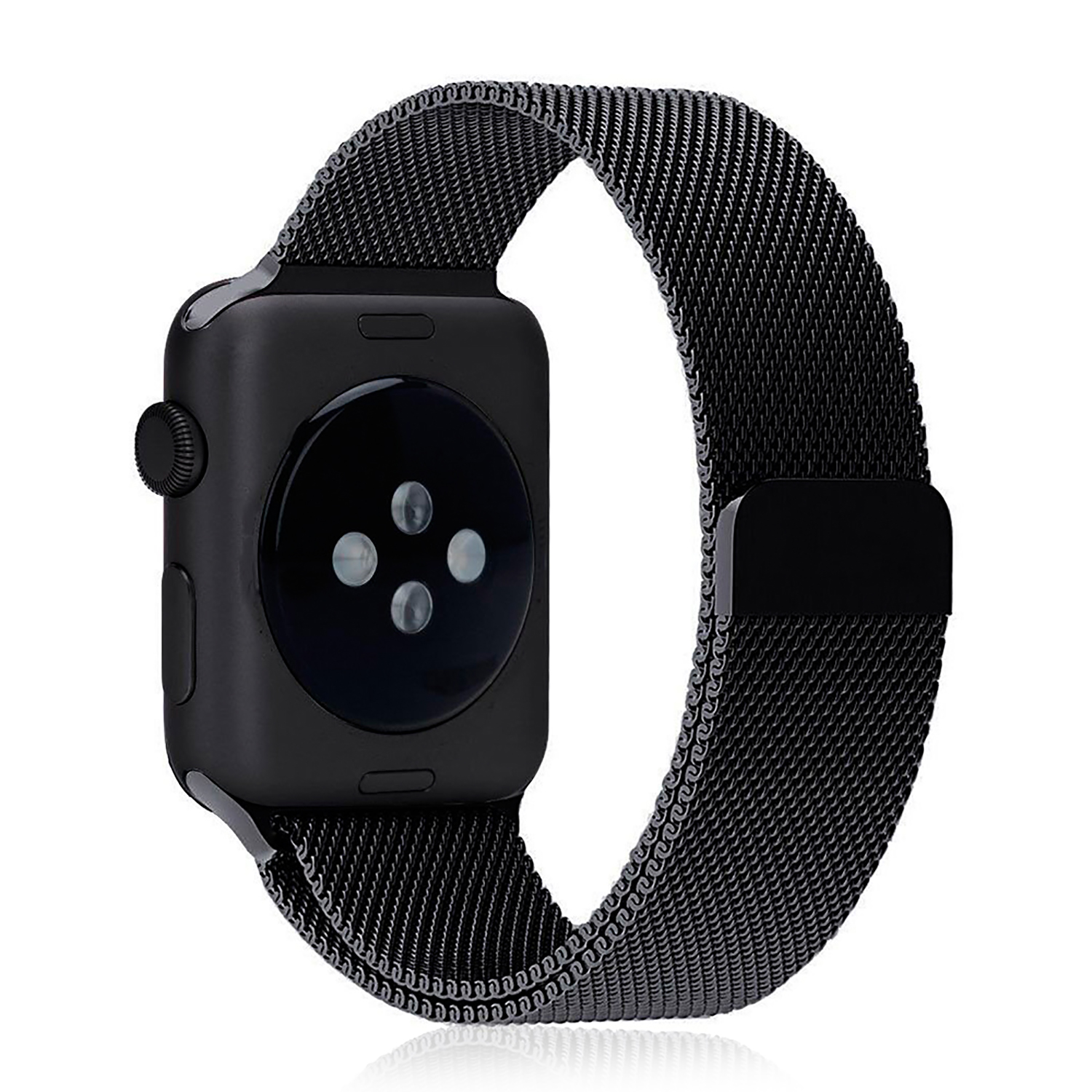 Orologio nero con cinturino nero. Il cinturino è in stile mesh.