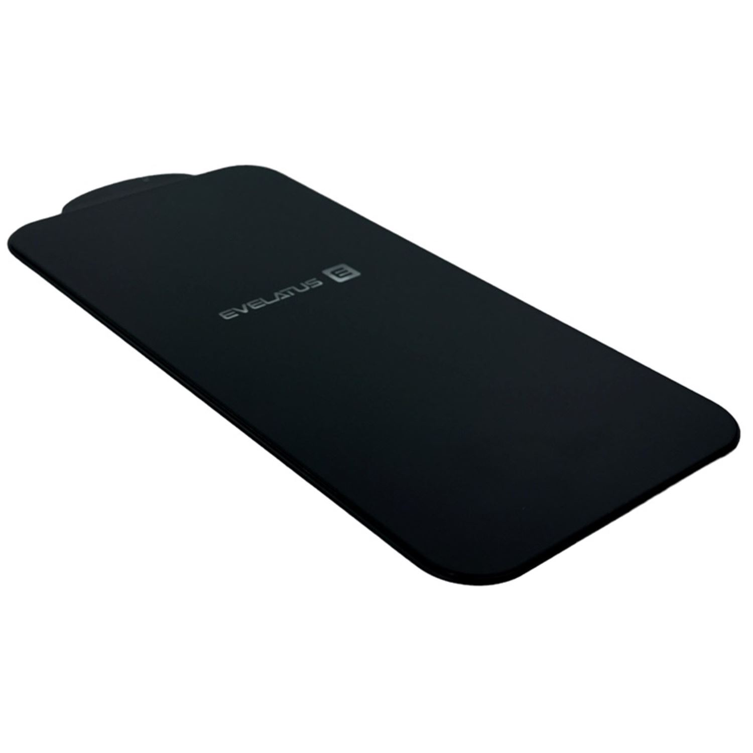 Un dispositivo negro y rectangular con esquinas redondeadas. Tiene el nombre de la marca en su superficie.