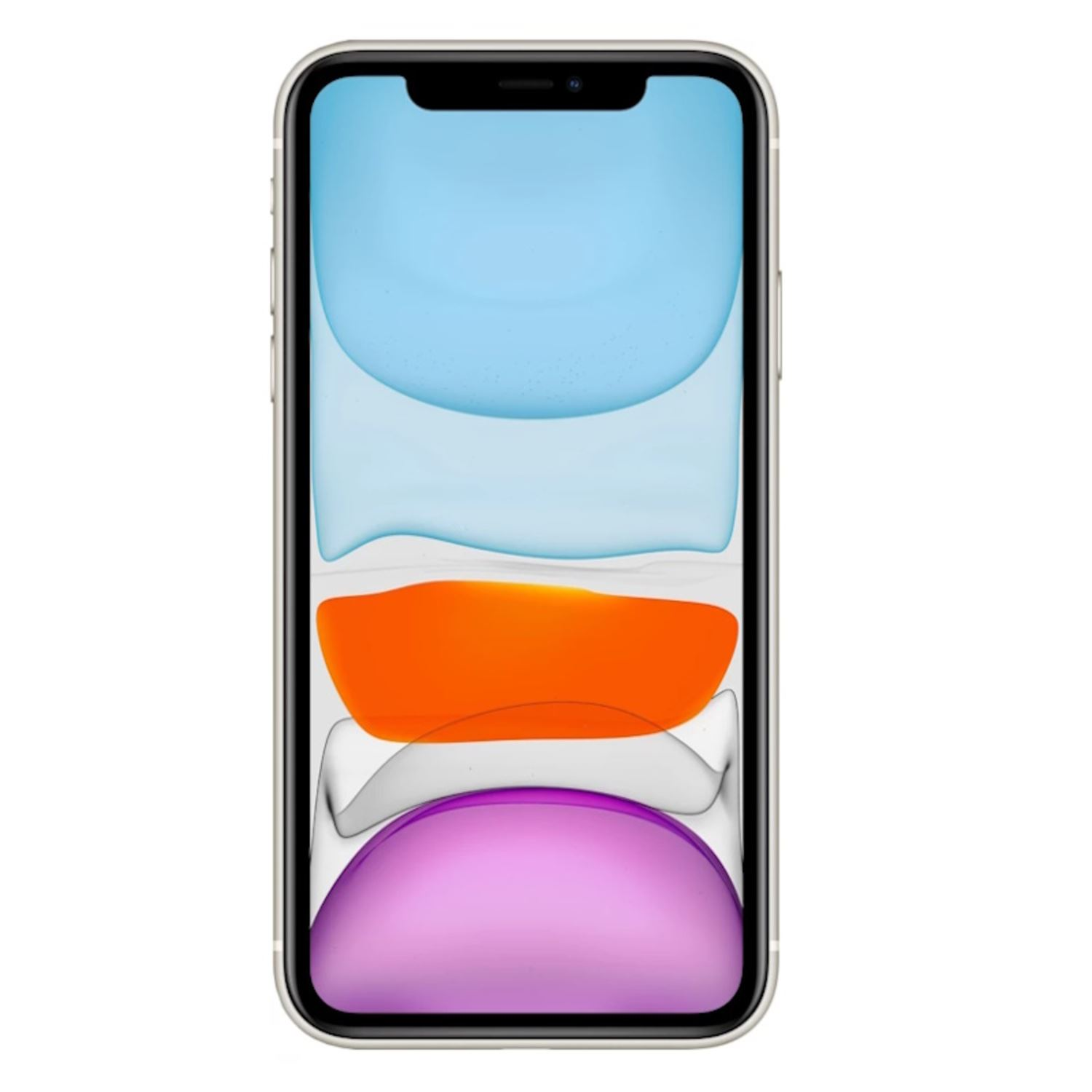 iPhone con fondo de pantalla abstracto colorido sobre fondo blanco.