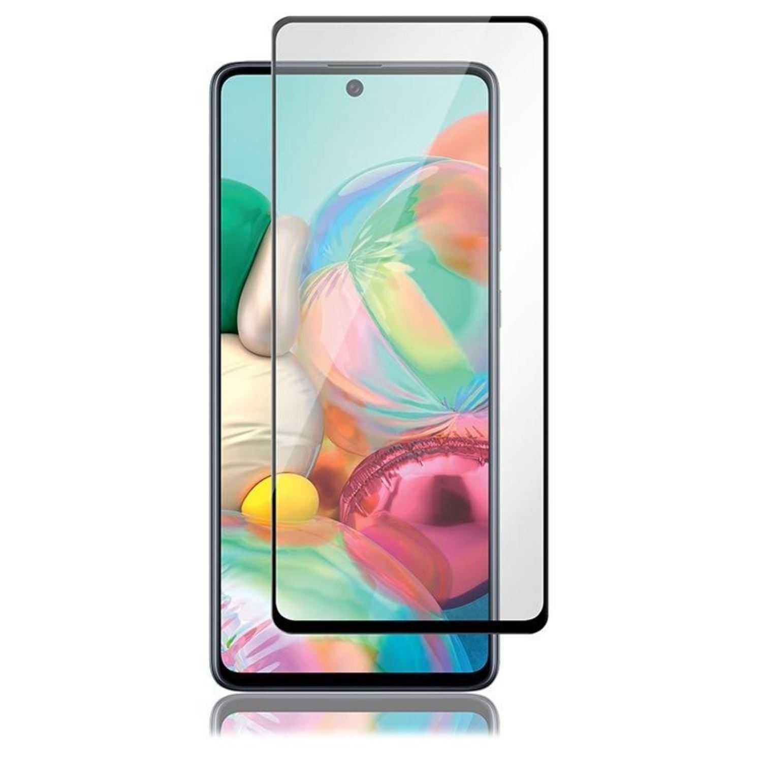 Smartphone con protector de pantalla, mostrando imágenes abstractas coloridas. Protector claro.