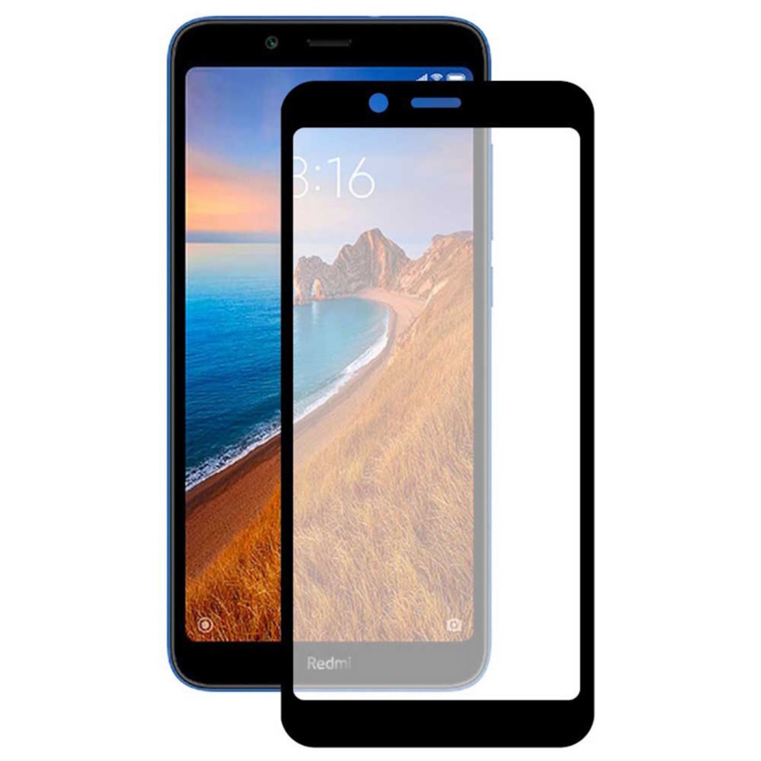 Un smartphone con un protector de pantalla instalado. El teléfono es azul con un protector blanco.