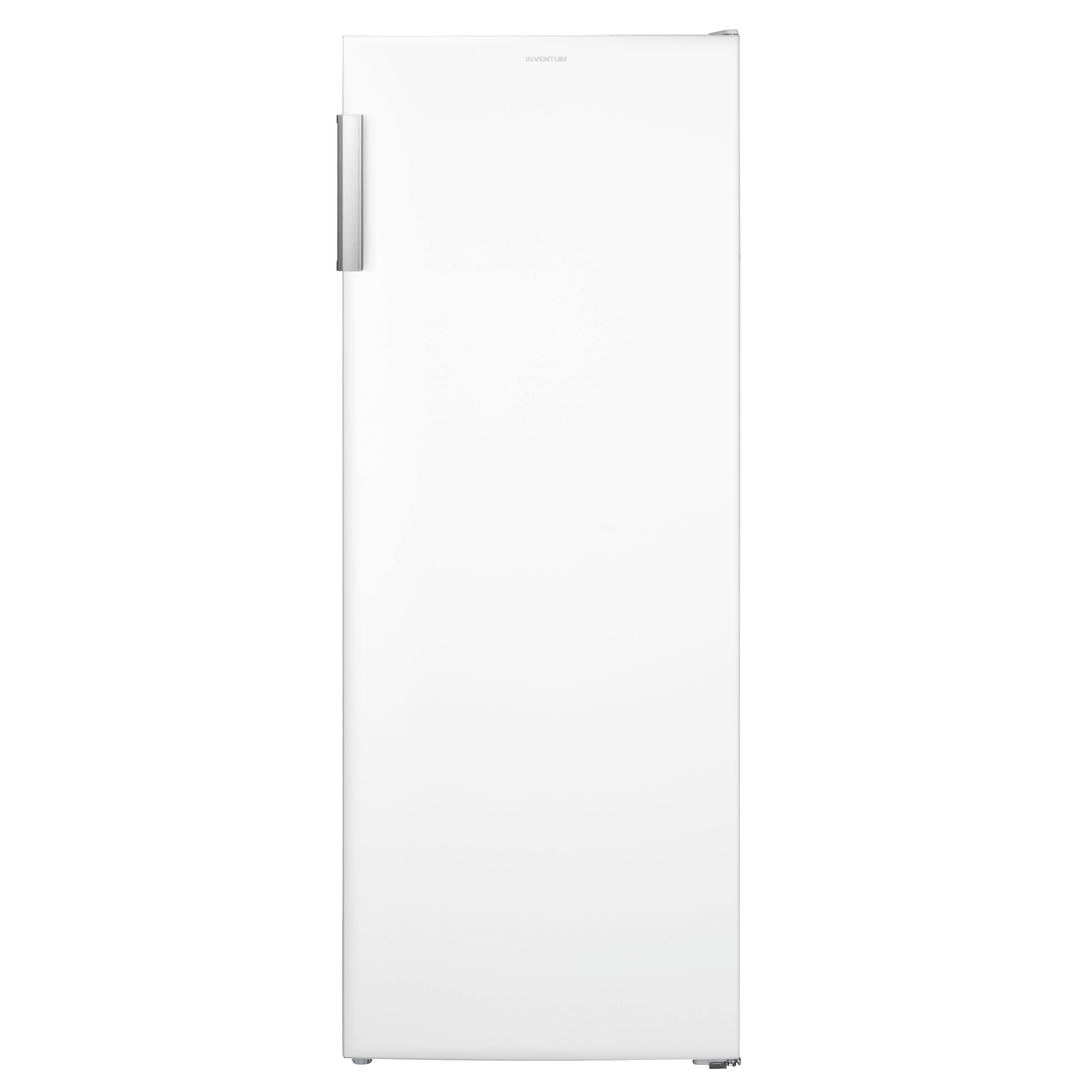 White refrigerator on a white background. The handle is silver, and the brand name is at the top.