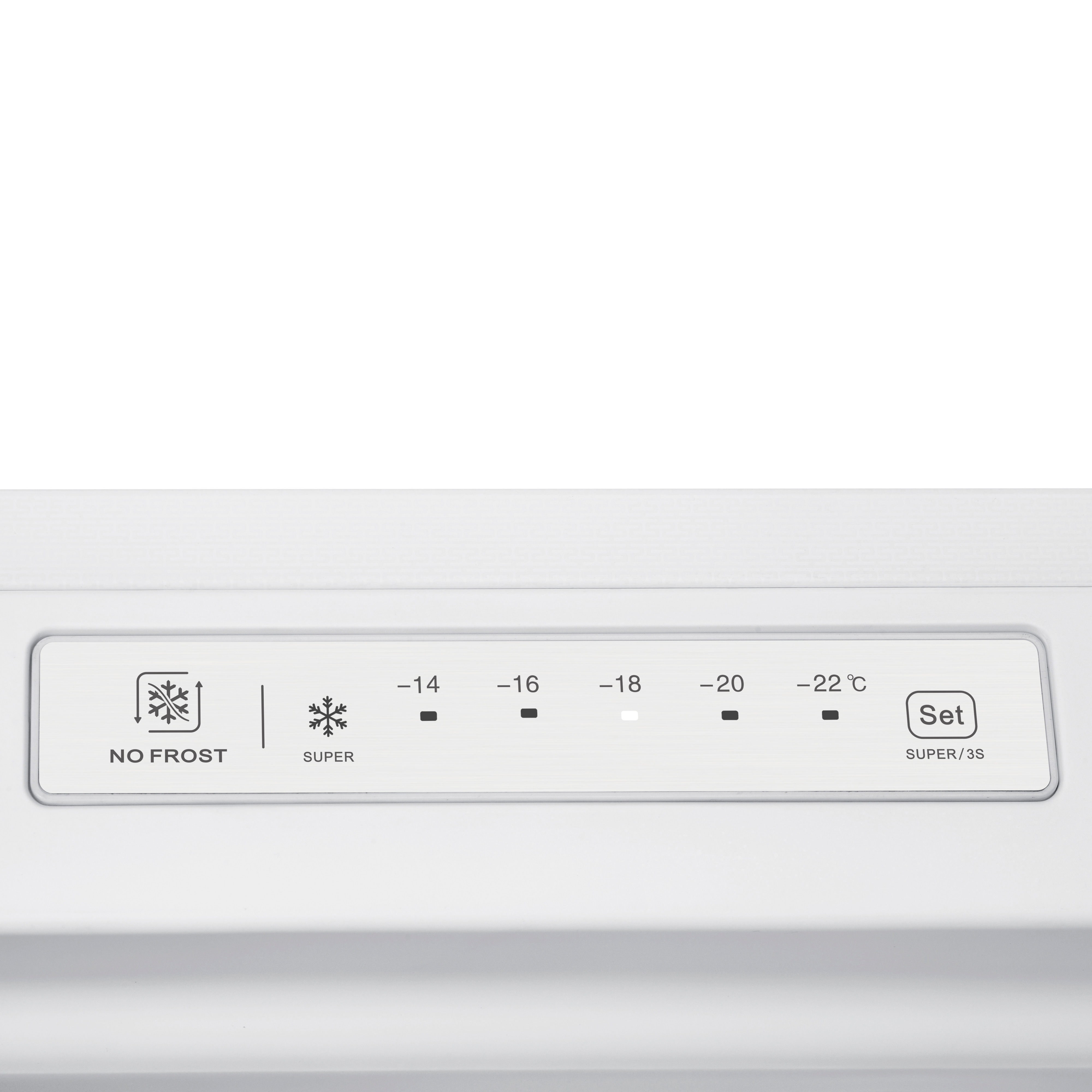 A white panel displays temperature settings for a freezer, including a 'Super' mode.