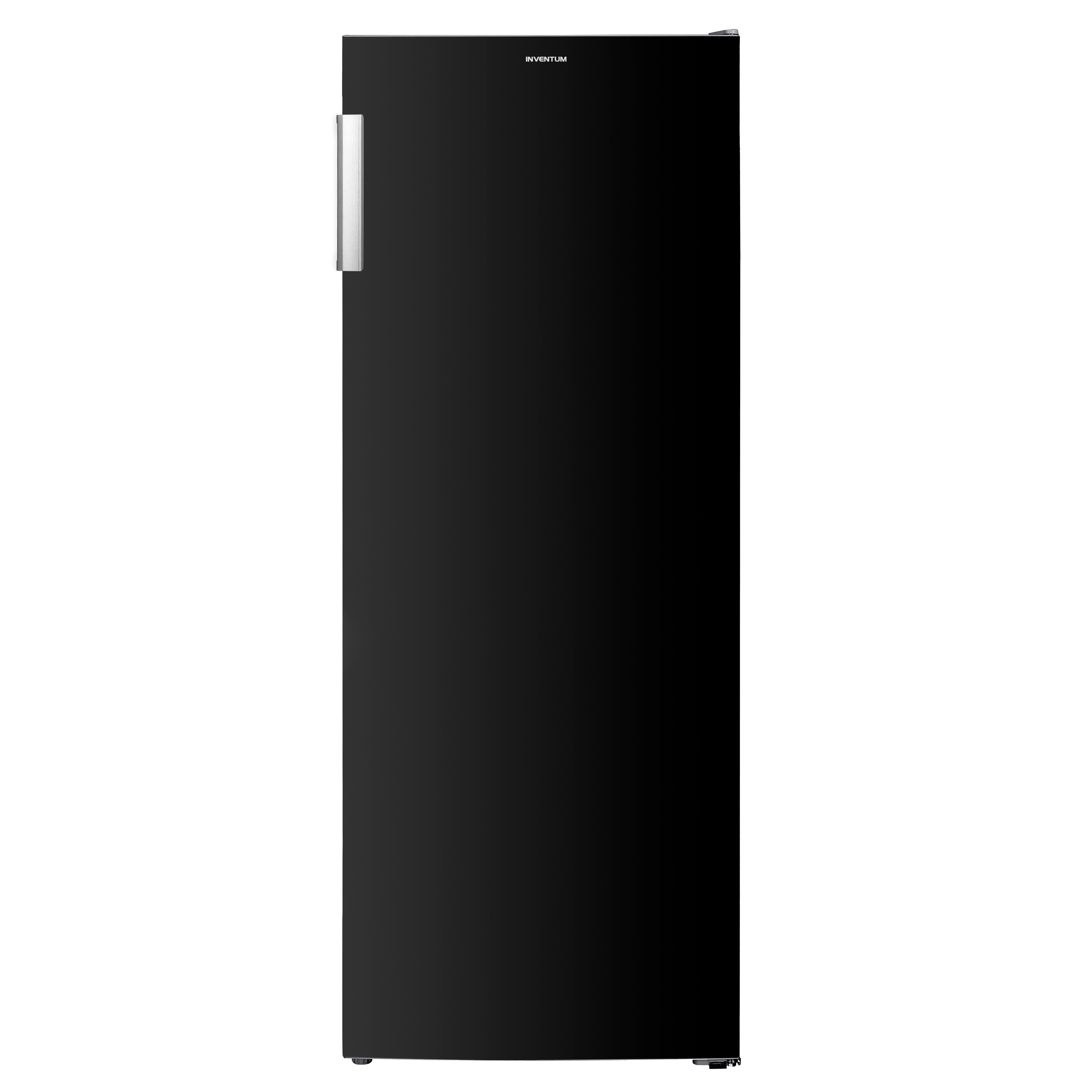 Black refrigerator on white background.