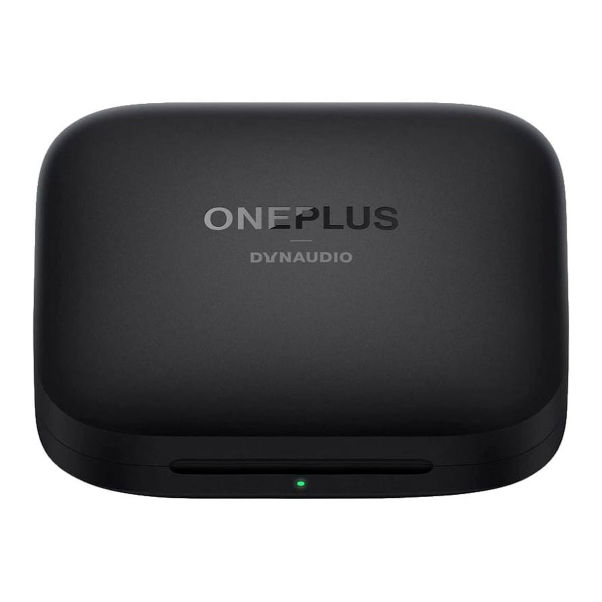 Schwarzes Ladecase mit OnePlus und Dynaudio Schriftzug, grüne LED.