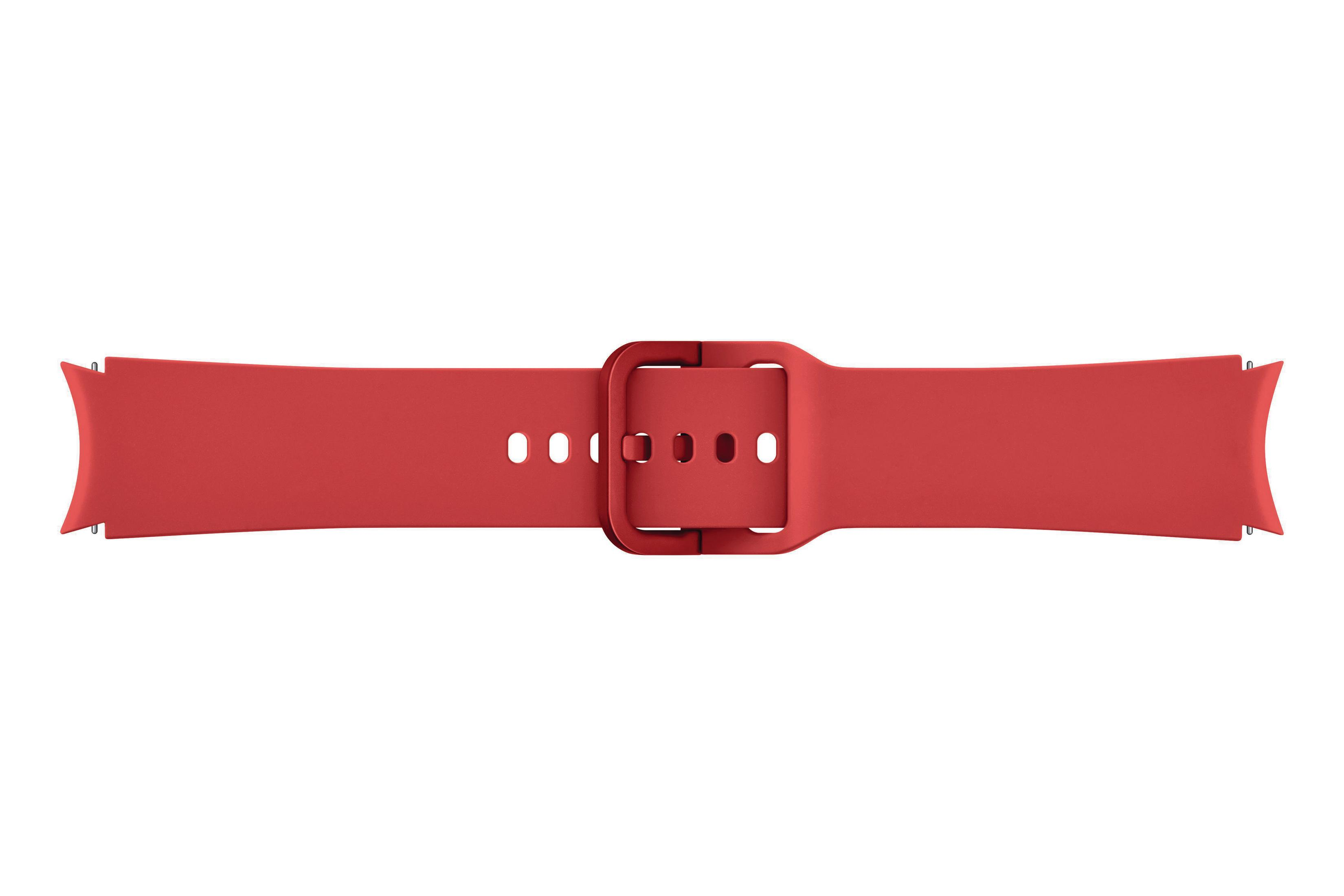 Correa de reloj roja. Una correa roja sólida con una hebilla roja. La correa es suave y flexible.