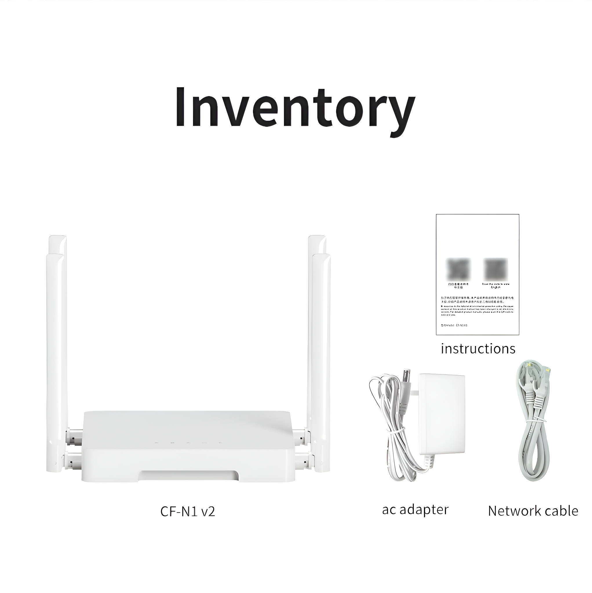 Weißer Router, Netzteil und Netzwerkkabel werden als Inventar auf weißem Hintergrund dargestellt.