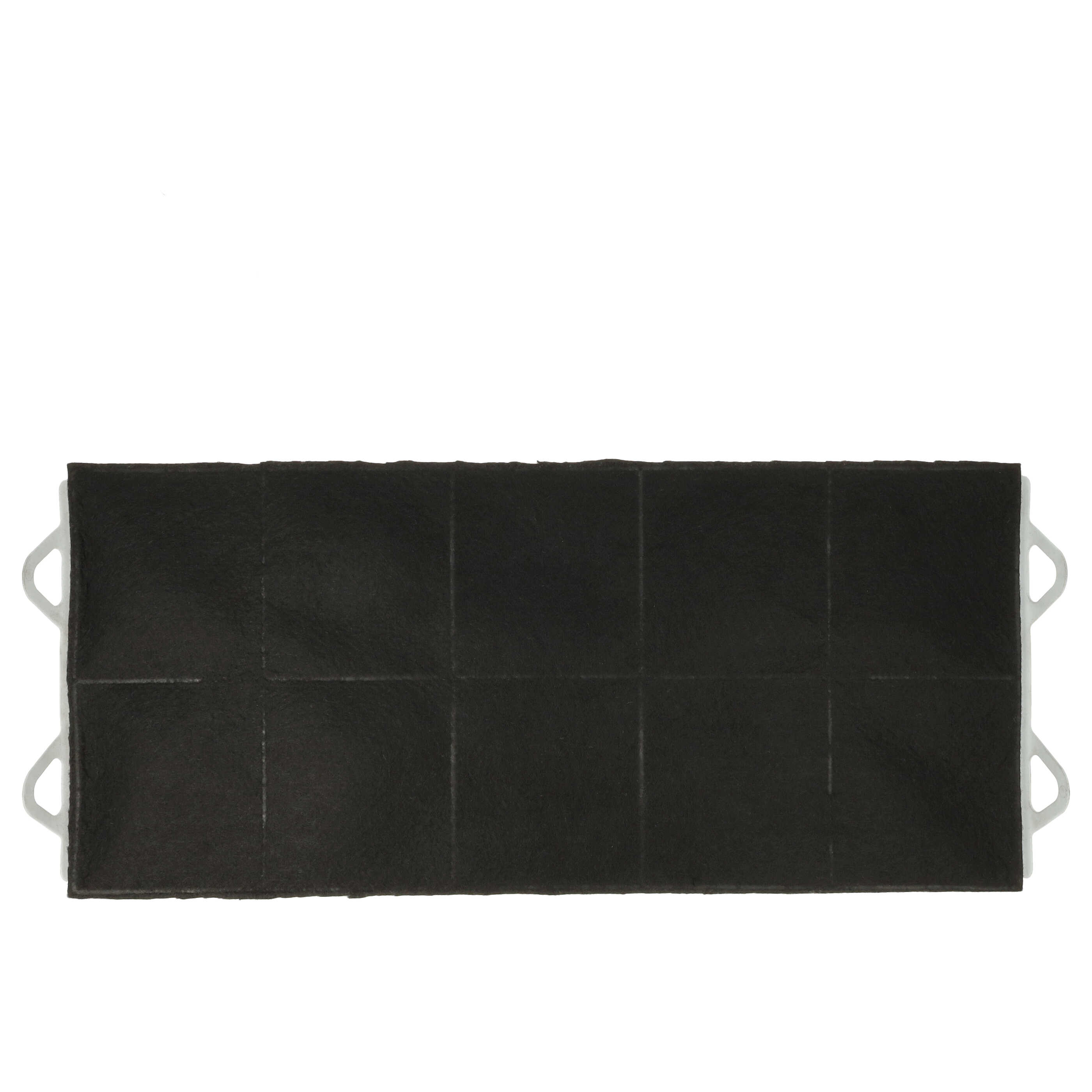 Schwarzer Filter mit weißen Kunststoffbefestigungen an den Seiten.