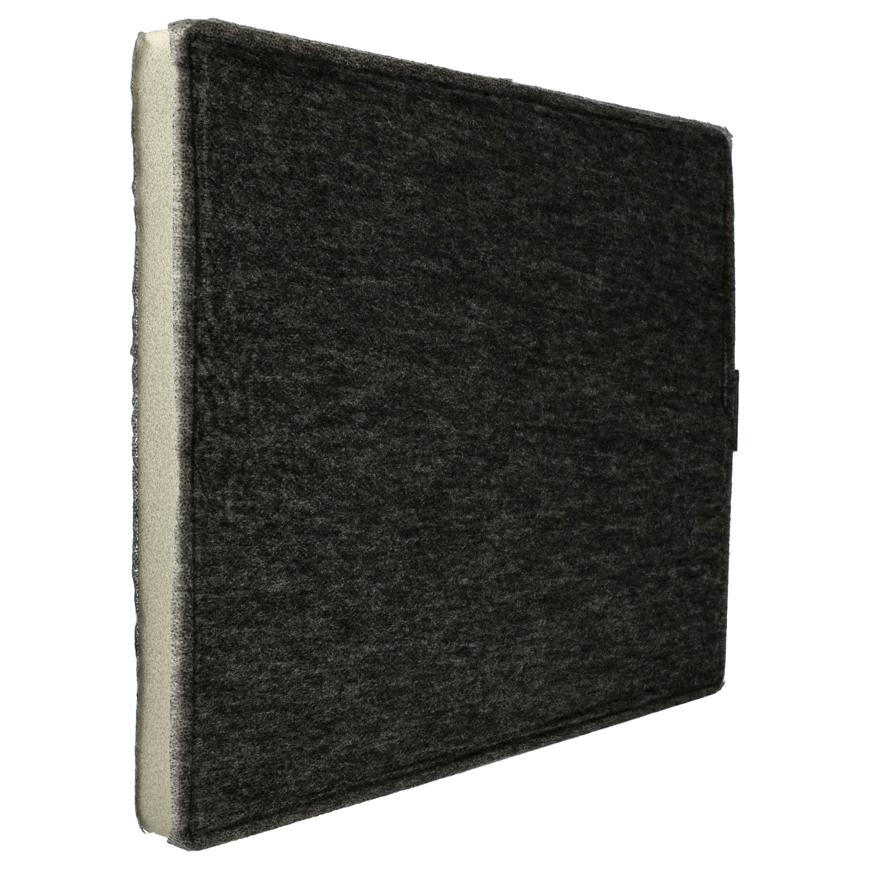 Schwarzer Luftfilter. Es hat eine schwarze Oberfläche und eine weiße Seite. Es ist auf weißem Hintergrund.