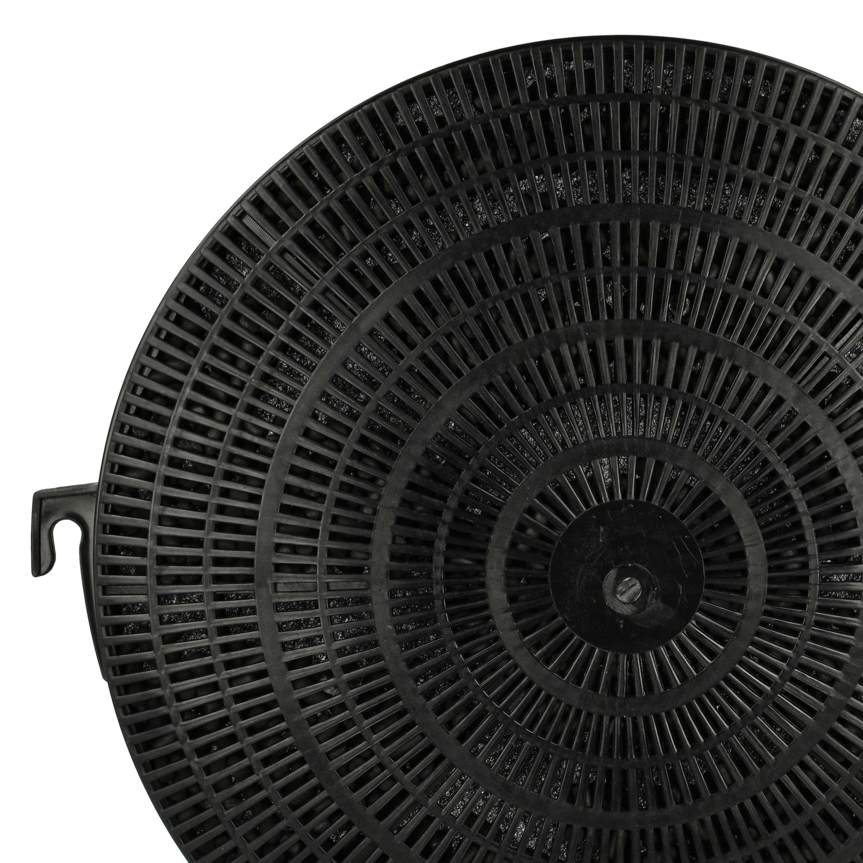 Schwarzer, kreisförmiger Filter mit konzentrischen Ringen. Die Oberfläche hat ein Rastermuster.