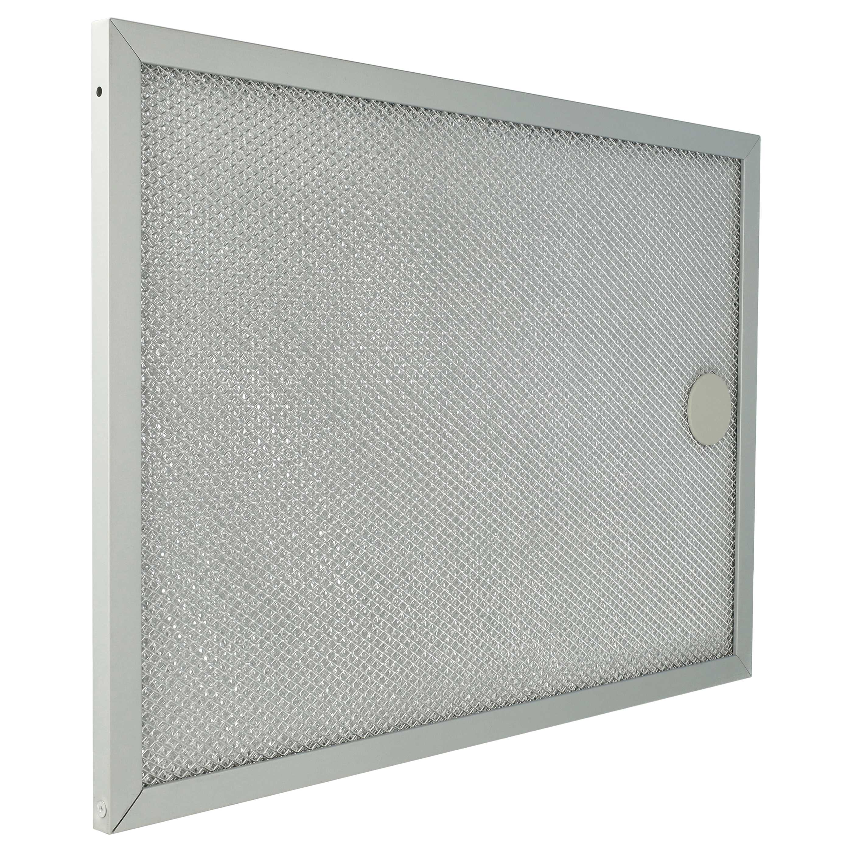 Metallfilter mit quadratischen Löchern, in einem silbernen Rahmen. Auf der Seite befindet sich ein rundes Kunststoffteil.