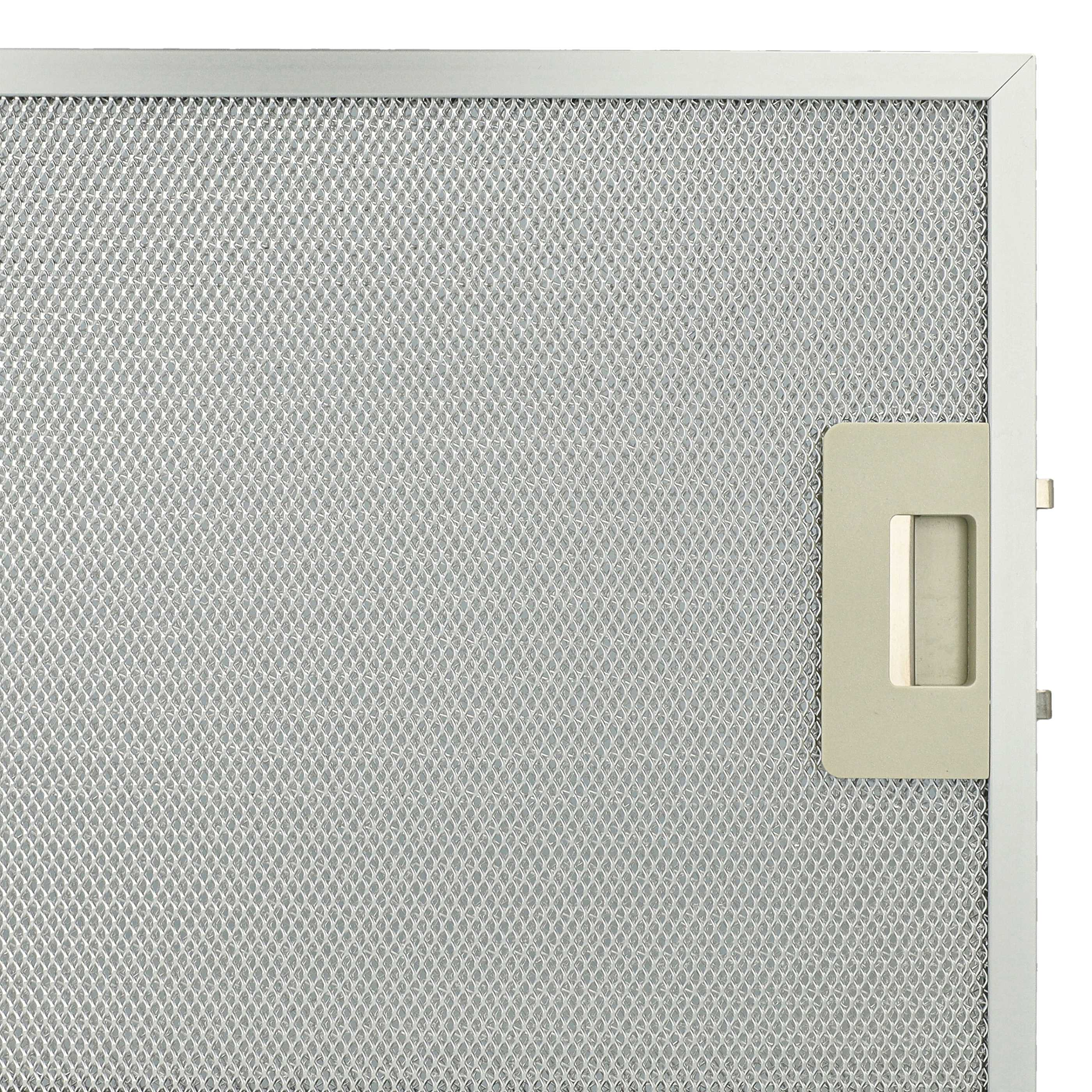 Nahaufnahme eines rechteckigen Metallgitterfilters mit beigem Griff auf weißem Hintergrund.