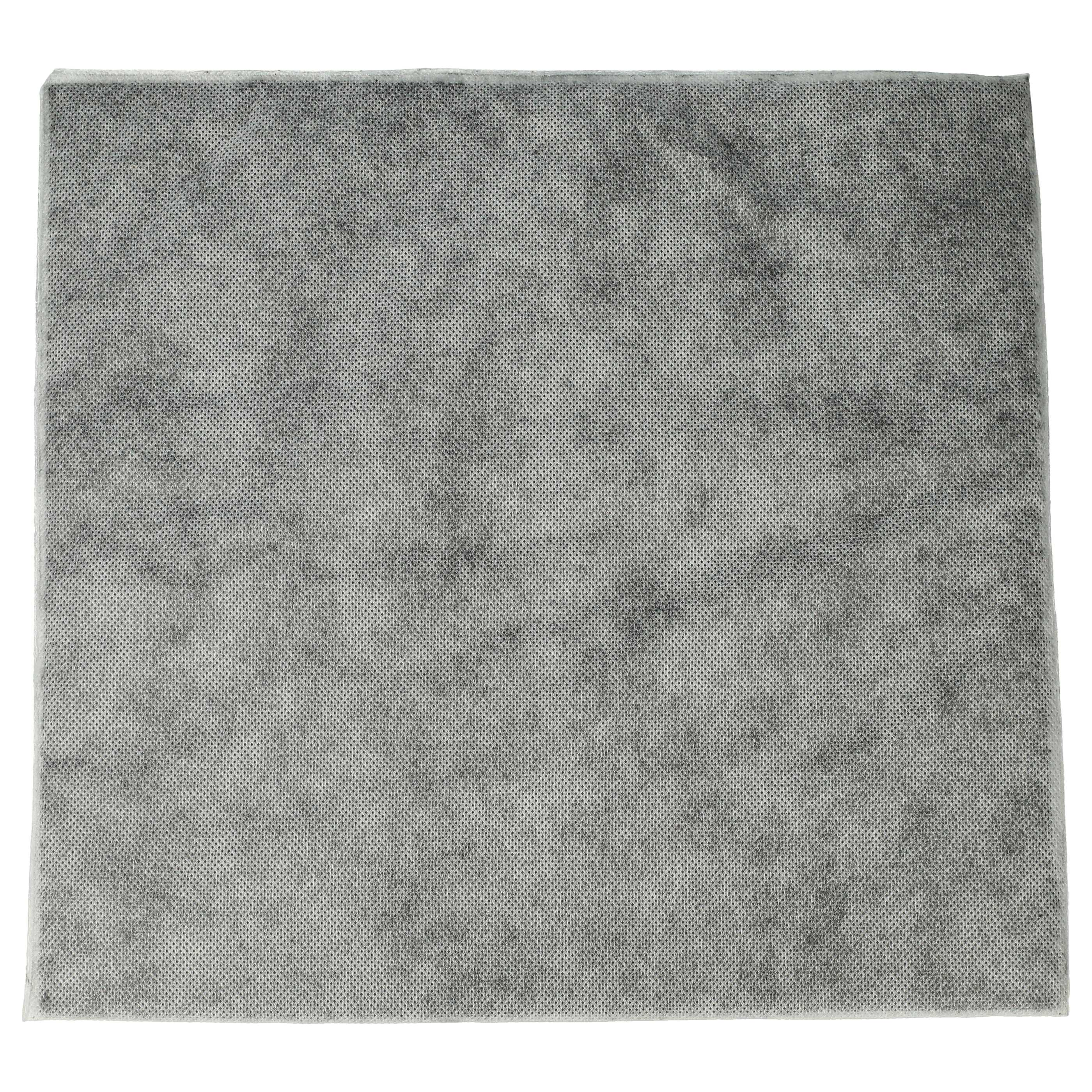 Ein quadratischer, grauer Luftfilter mit strukturierter Oberfläche wird auf weißem Hintergrund angezeigt. Der Filter ist isoliert.