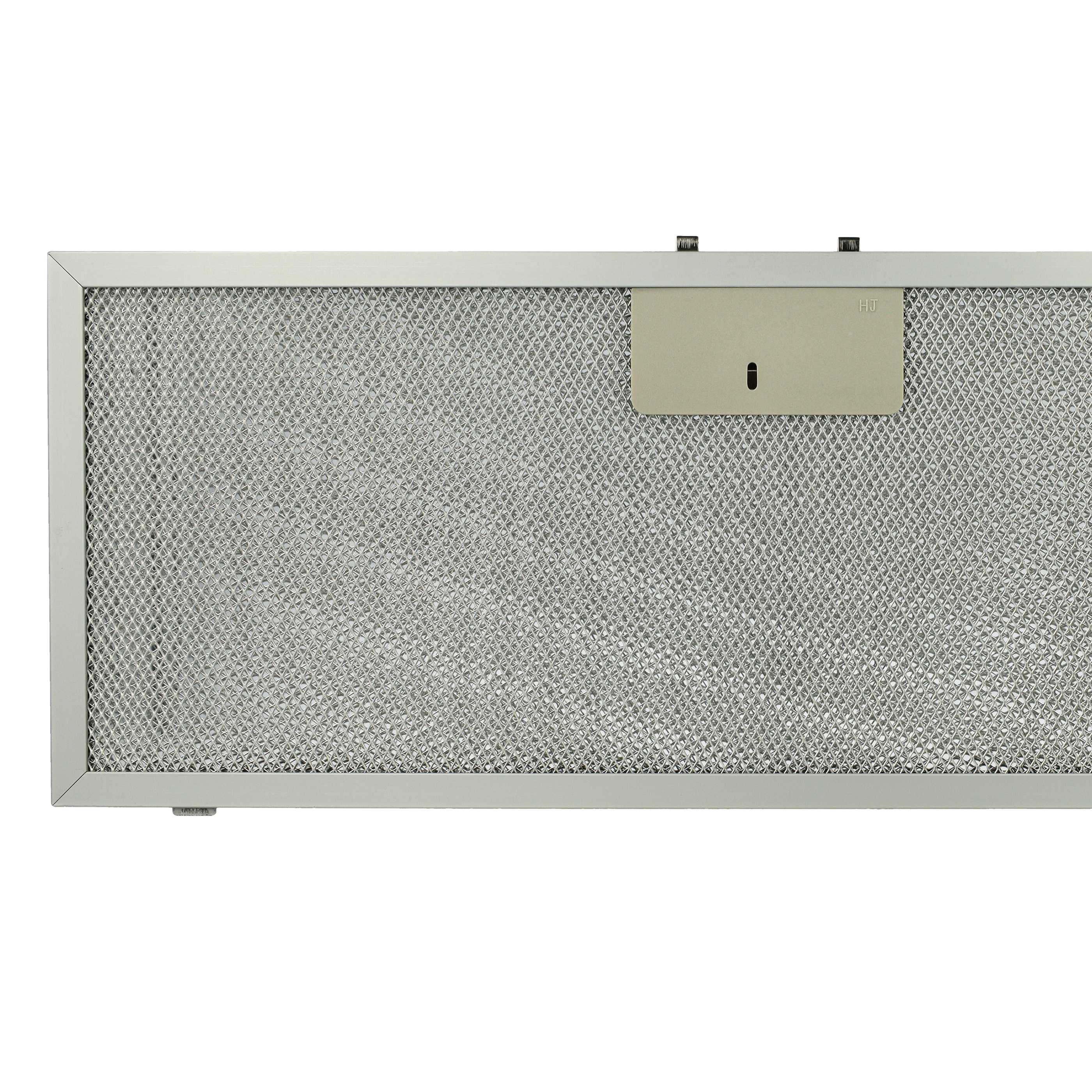 Nahaufnahme eines Metallluftfilters mit Maschenmuster und silbernem Rahmen. Hat ein weißes Etikett.