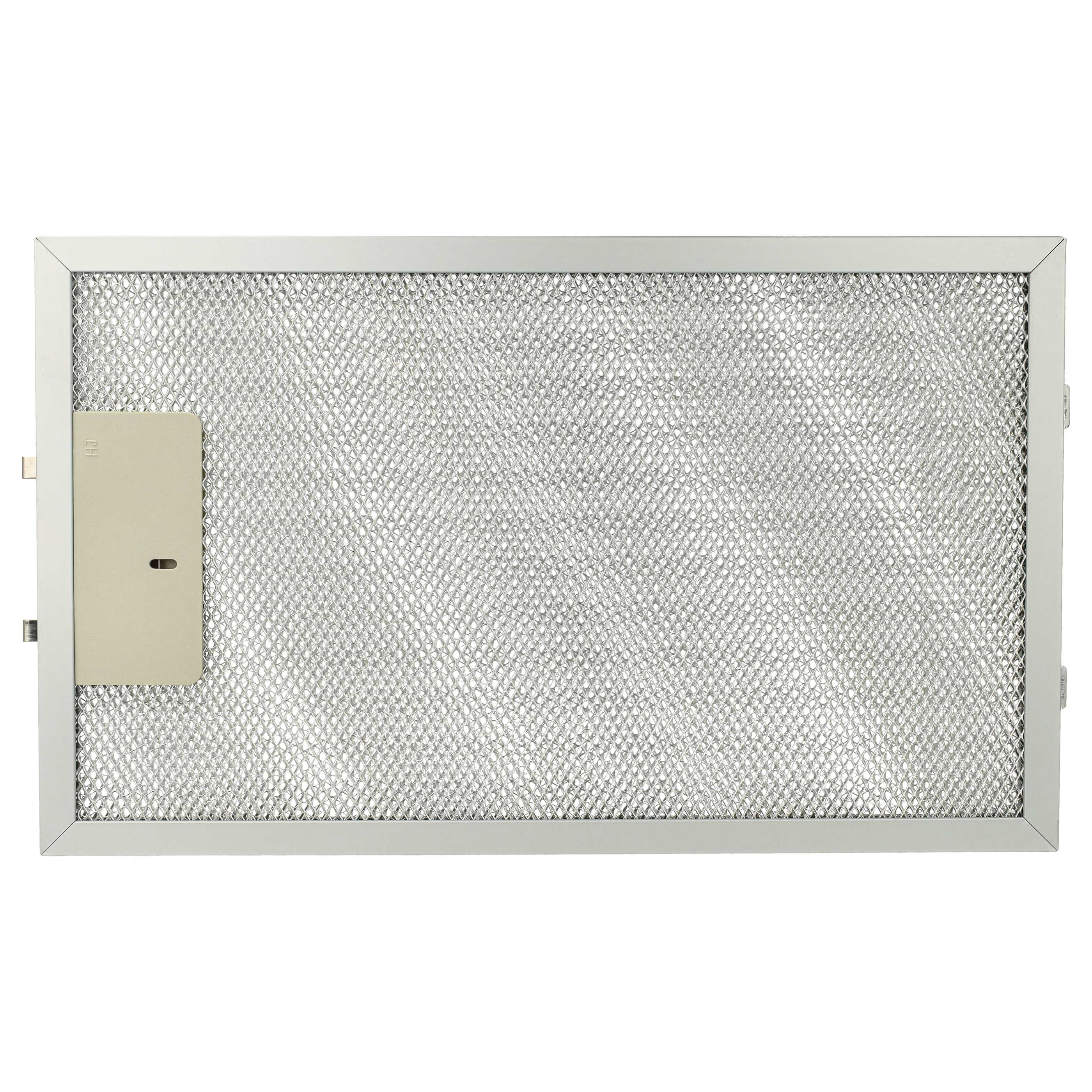 Rechteckiger Metall-Dunstabzugsfilter mit Gittermuster und beigem Griff.