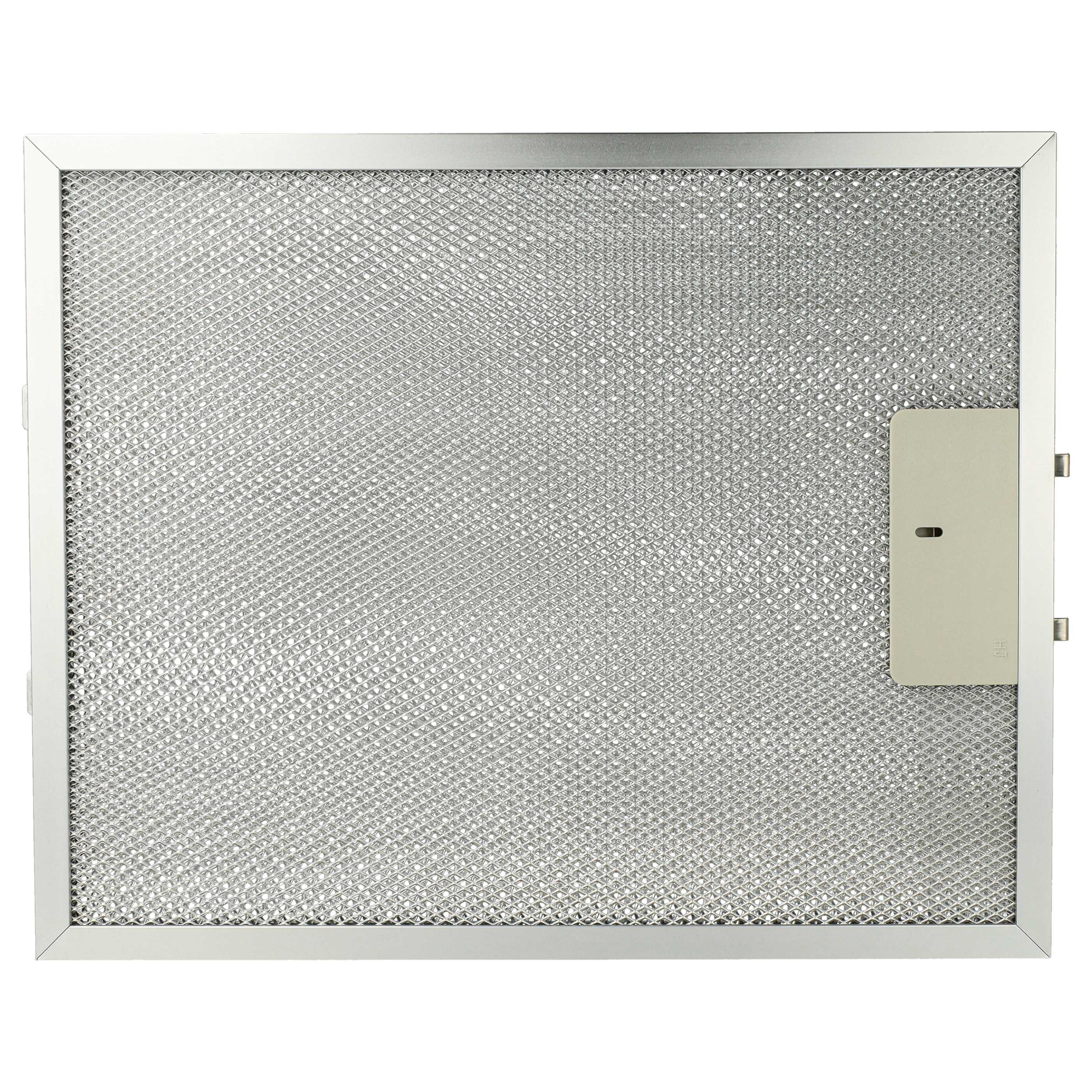 Silberner Metallgitterfilter mit silbernem Rahmen und einem beigefarbenen Kunststoffelement auf der rechten Seite.