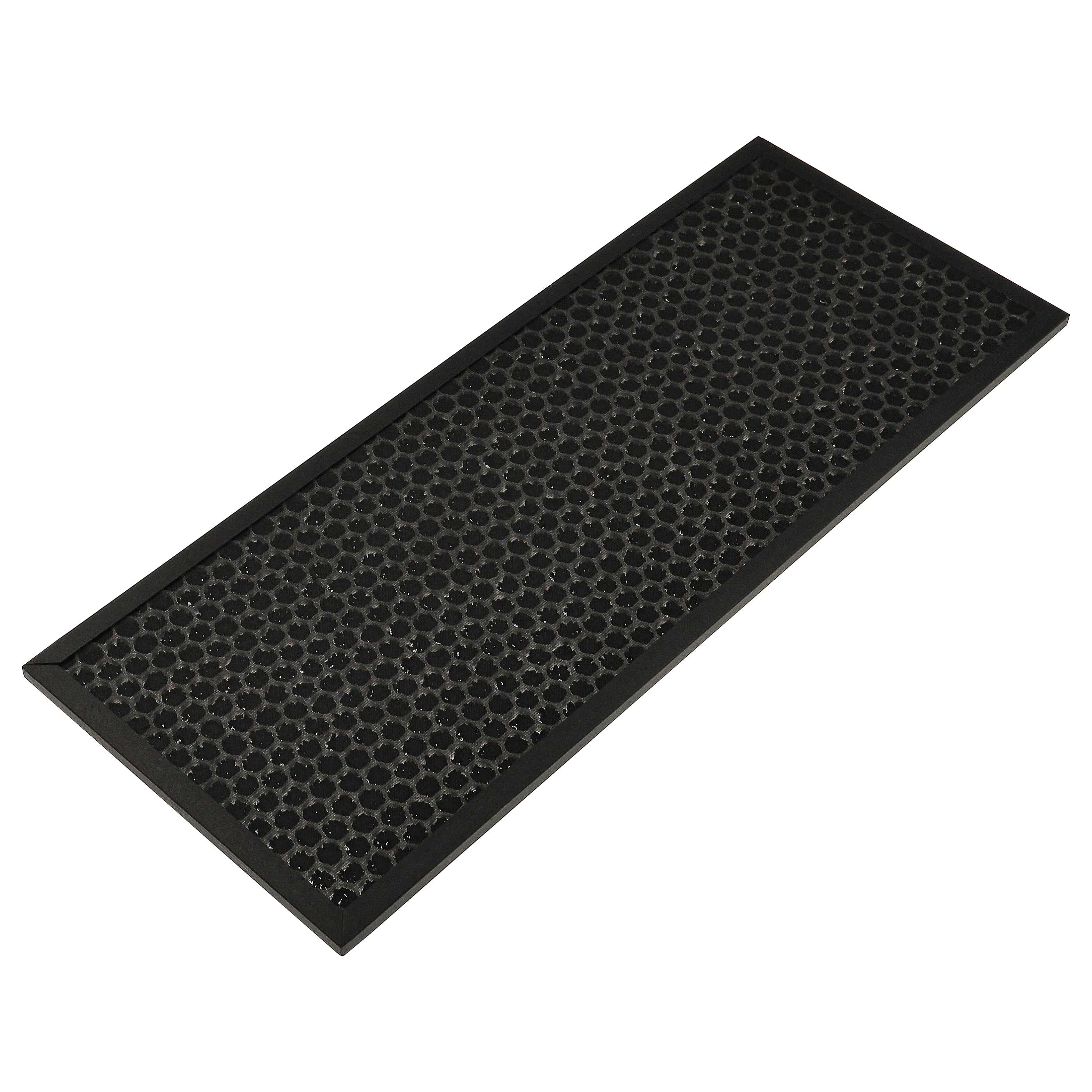 Ein schwarzer, rechteckiger Luftfilter mit Wabenmuster und schwarzem Rahmen.