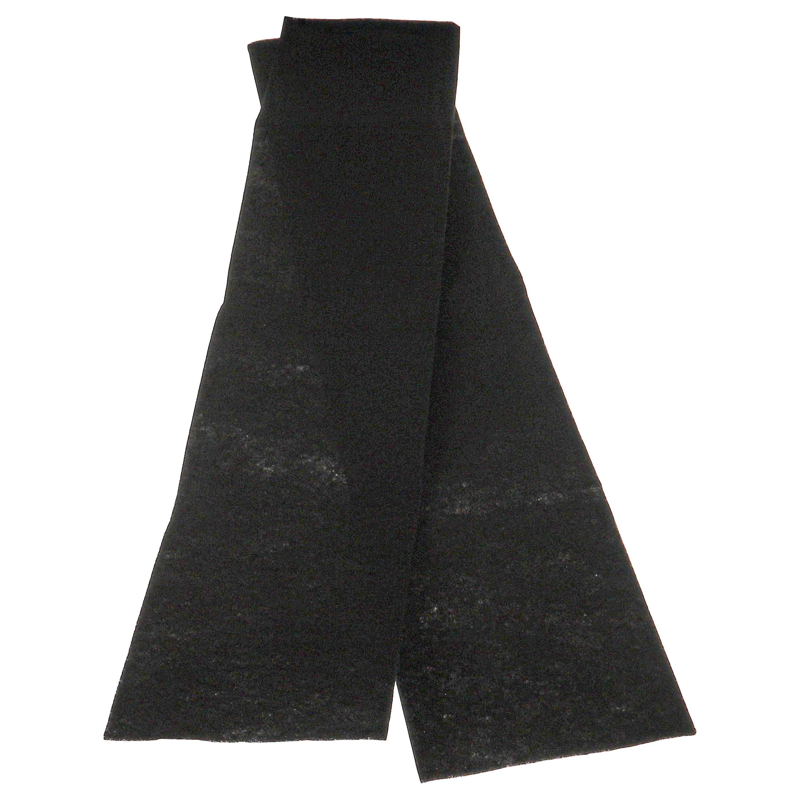 Zwei lange, schwarze Stoffstreifen, möglicherweise für einen Filter, V-förmig gefaltet.