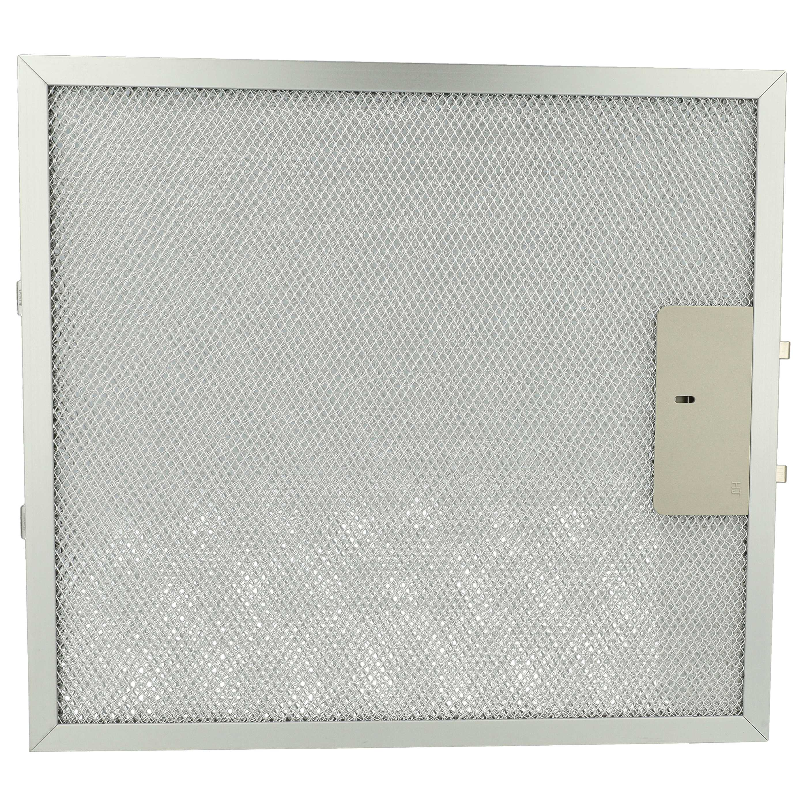 Rechteckiger Metallgitterfilter mit grauem Kunststoffgriff auf weißem Hintergrund.
