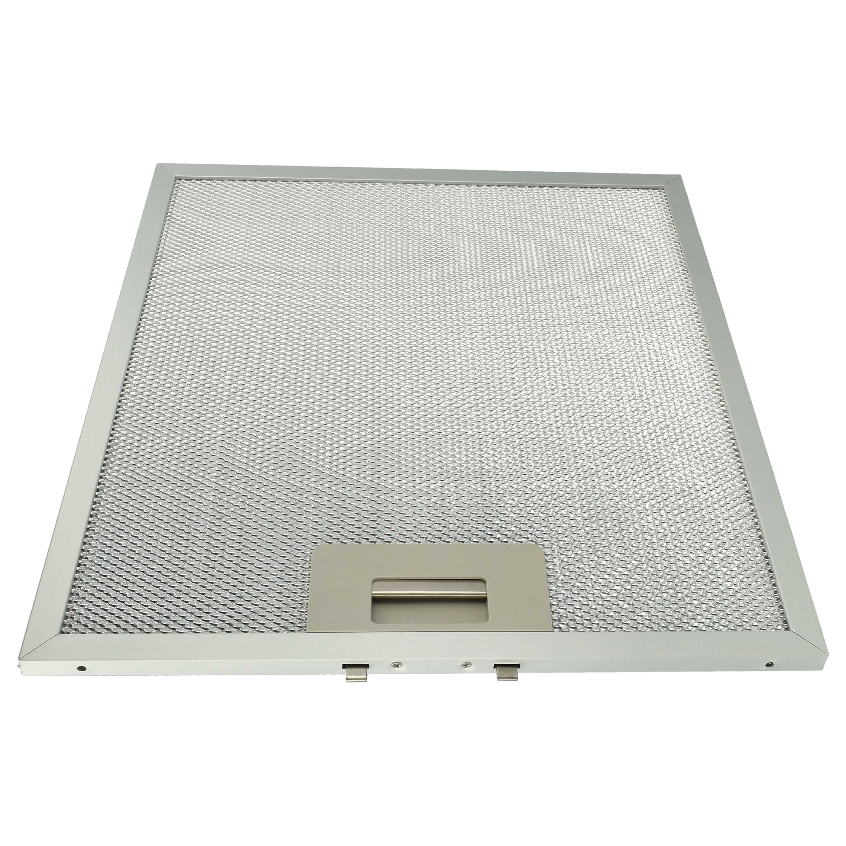 Silberner Metall-Küchenabzugsfilter mit Griff, auf weißem Hintergrund.