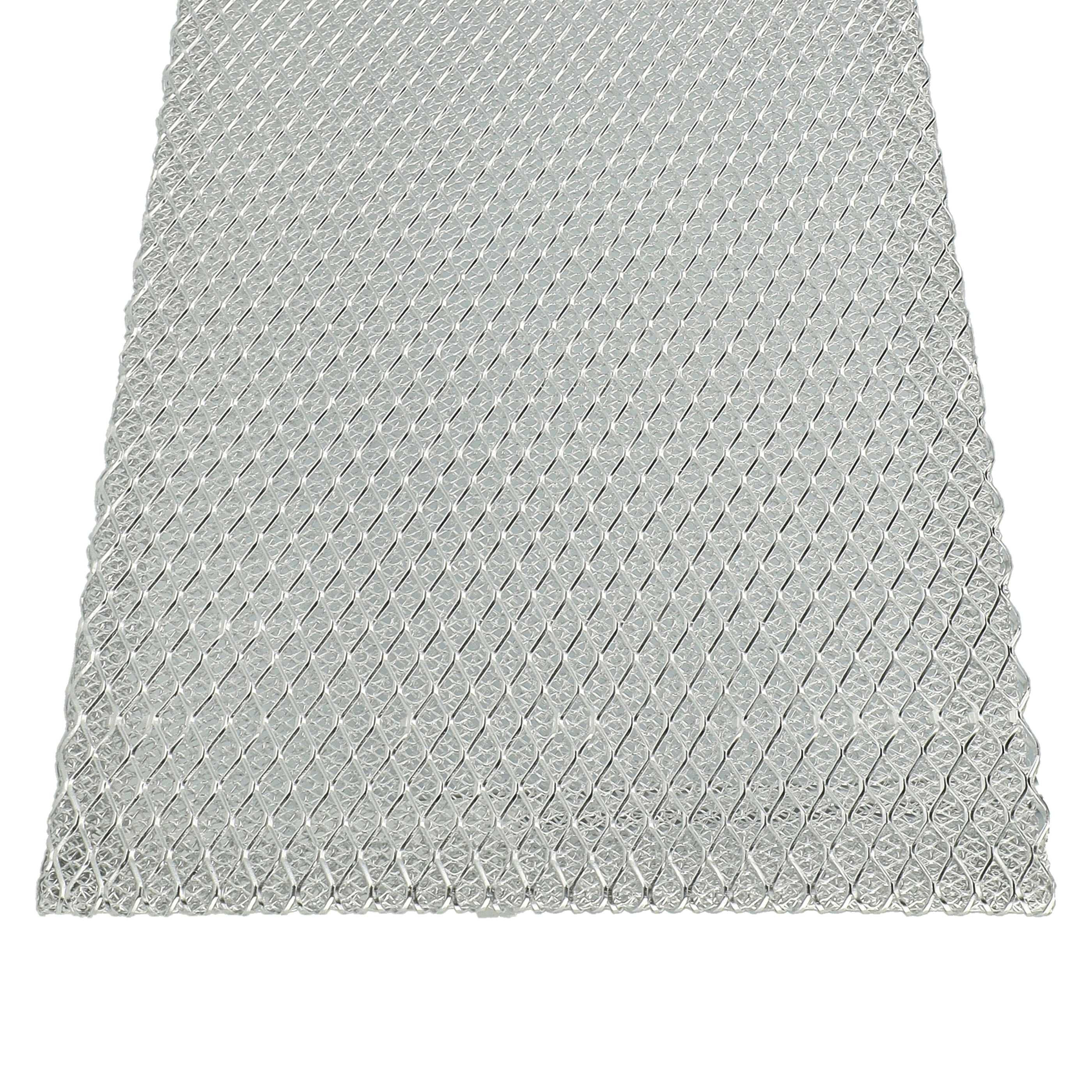 Eine silberfarbene Matte mit Rautenmuster. Die Matte besteht aus einem gewebten Material mit Kreuzmuster.