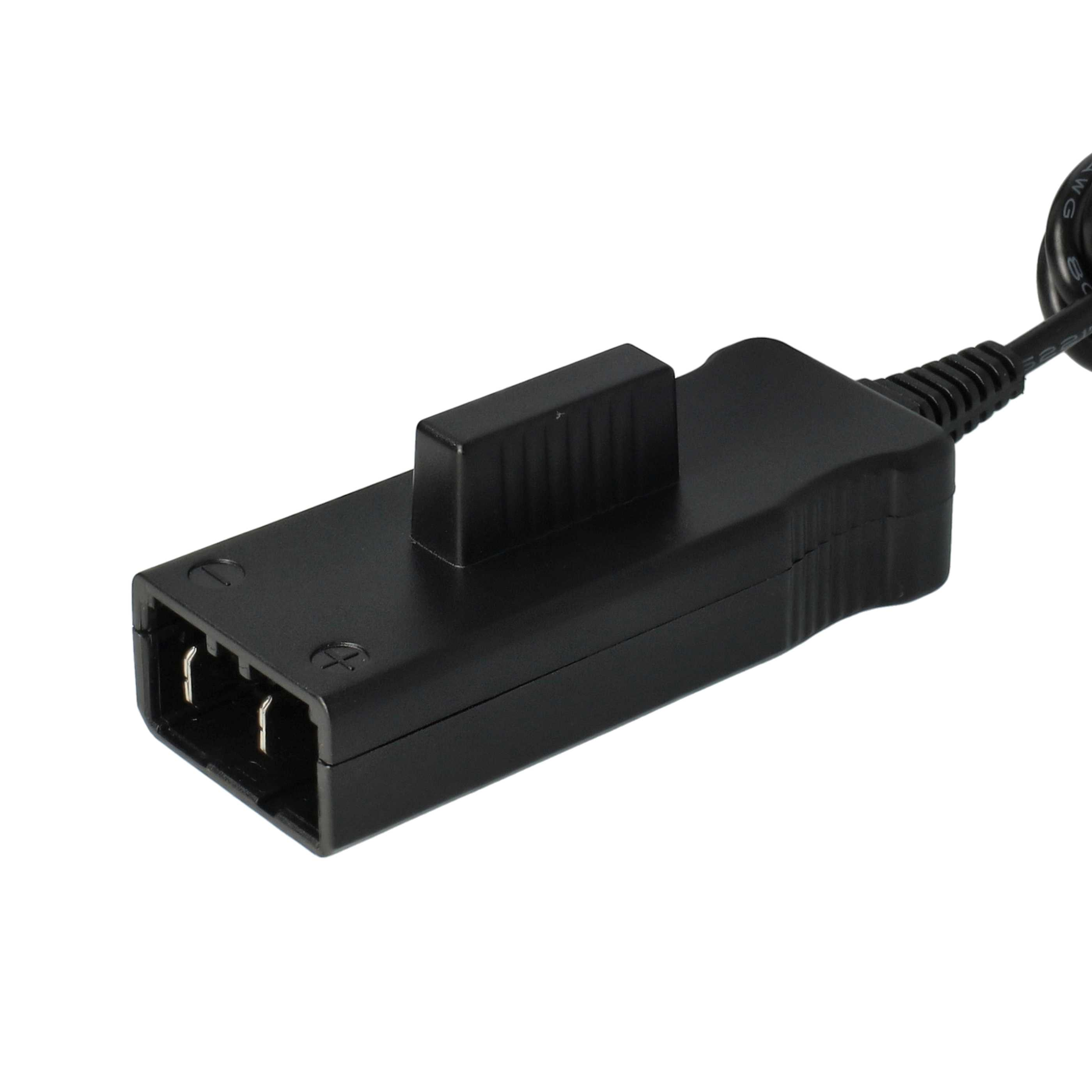 Schwarzer Netzanschlussstecker mit drei Zinken.